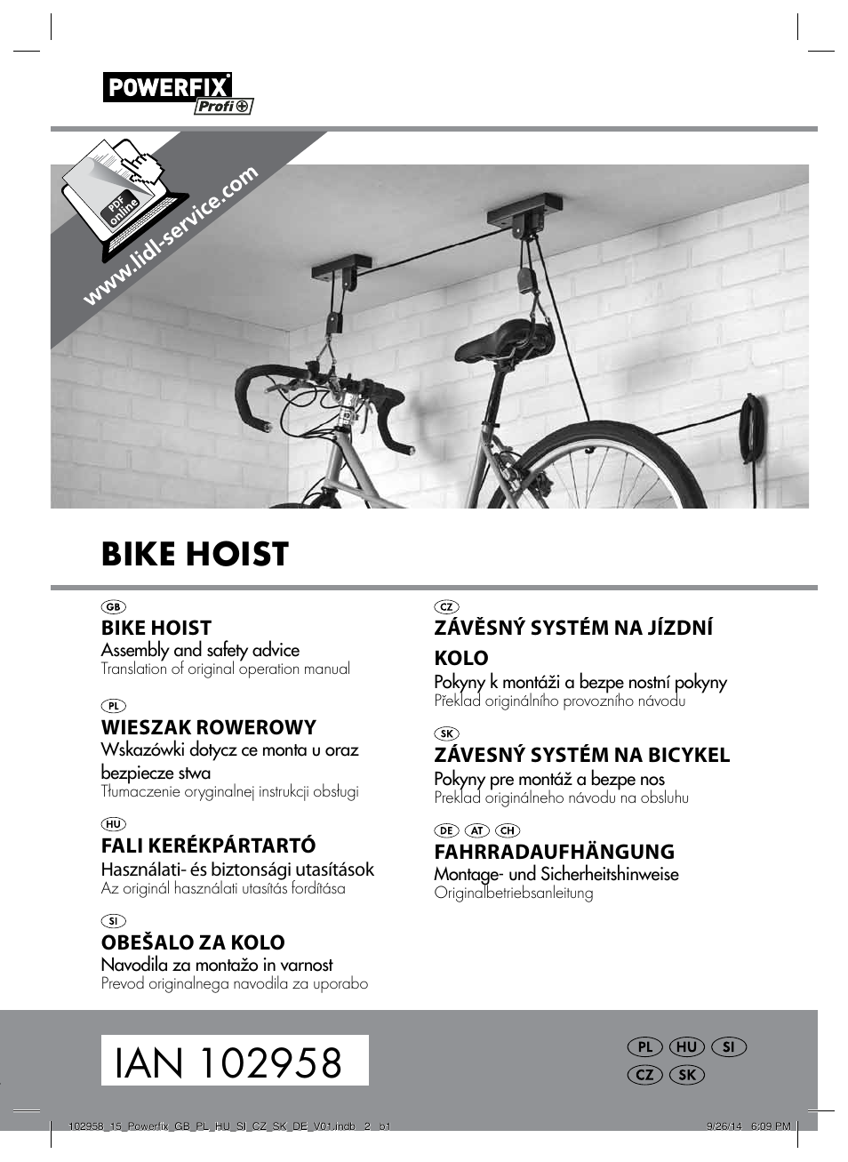 Bike hoist | Powerfix Z31845 User Manual | Page 2 / 19