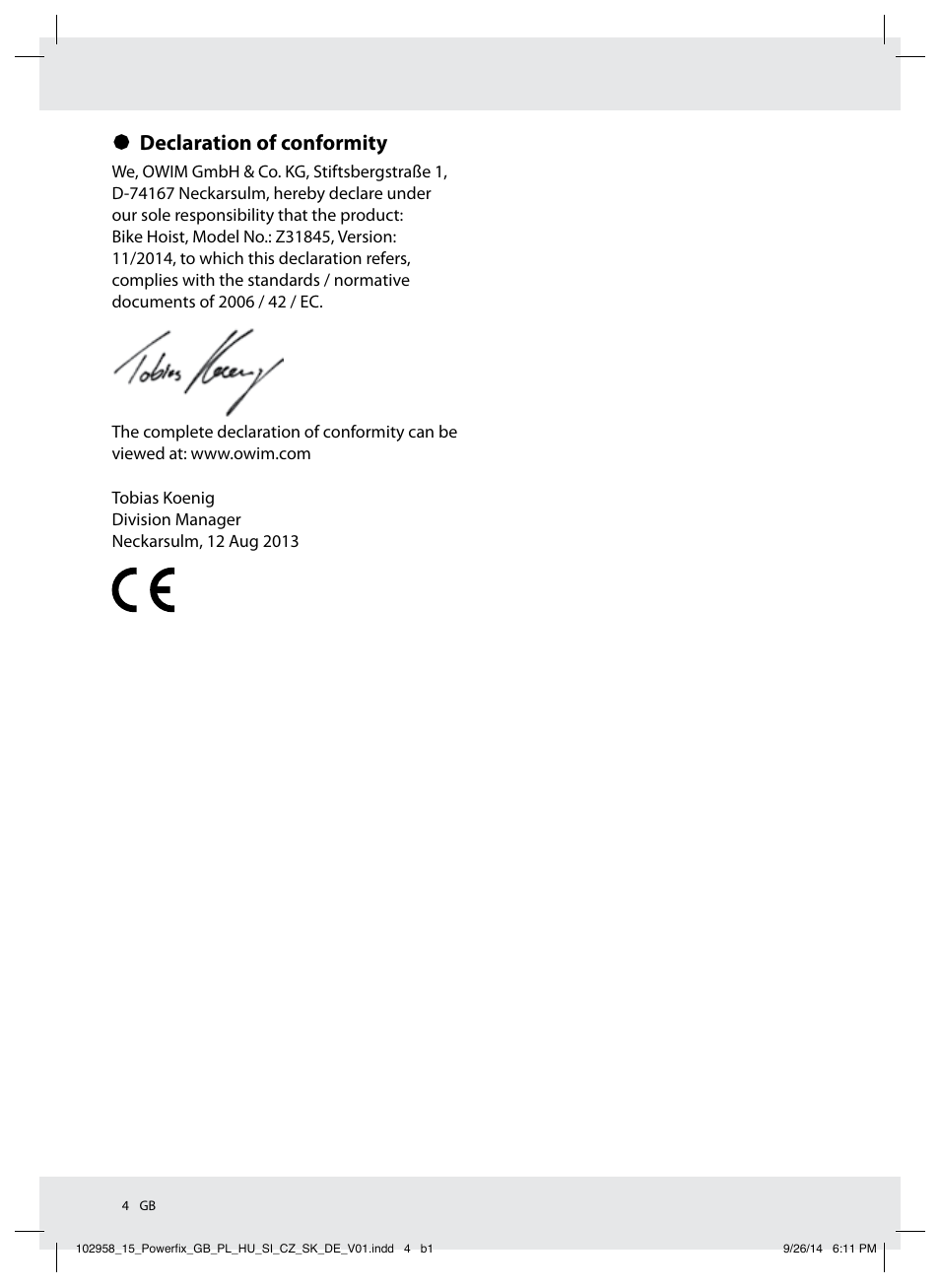 Declaration of conformity | Powerfix Z31845 User Manual | Page 5 / 19