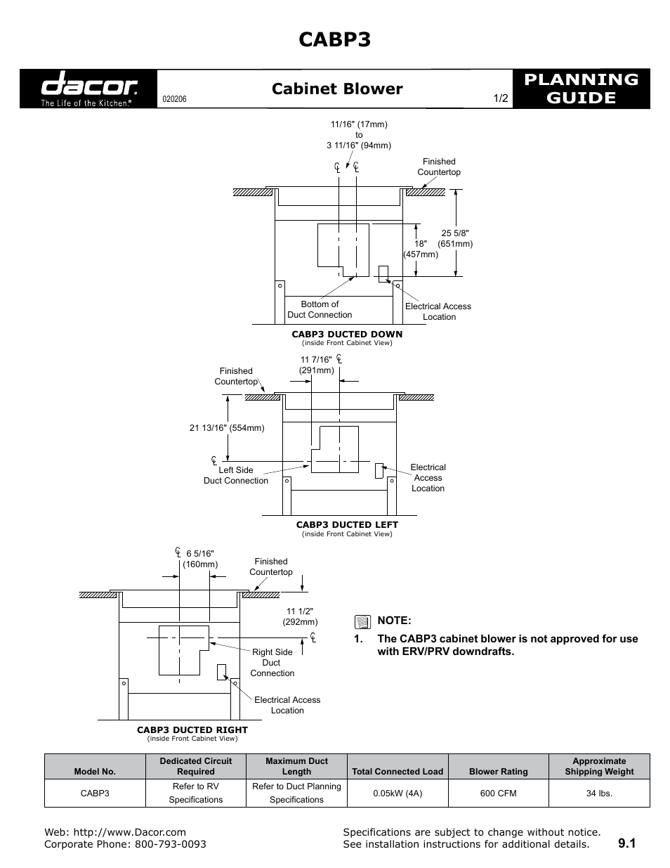 Dacor CABP3 User Manual | 2 pages