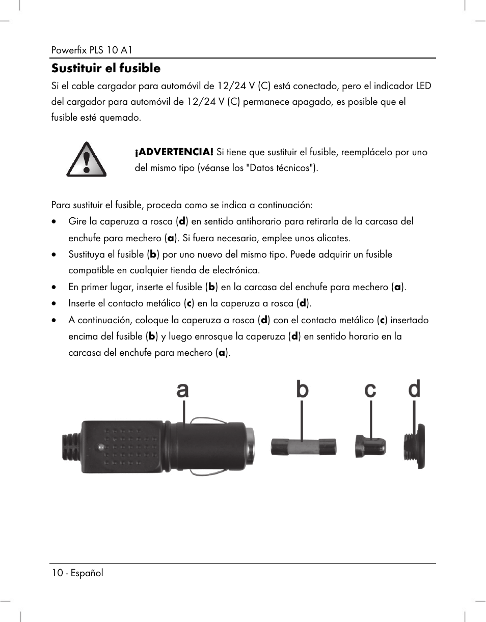 Sustituir el fusible | Powerfix PLS 10 A1 User Manual | Page 12 / 60