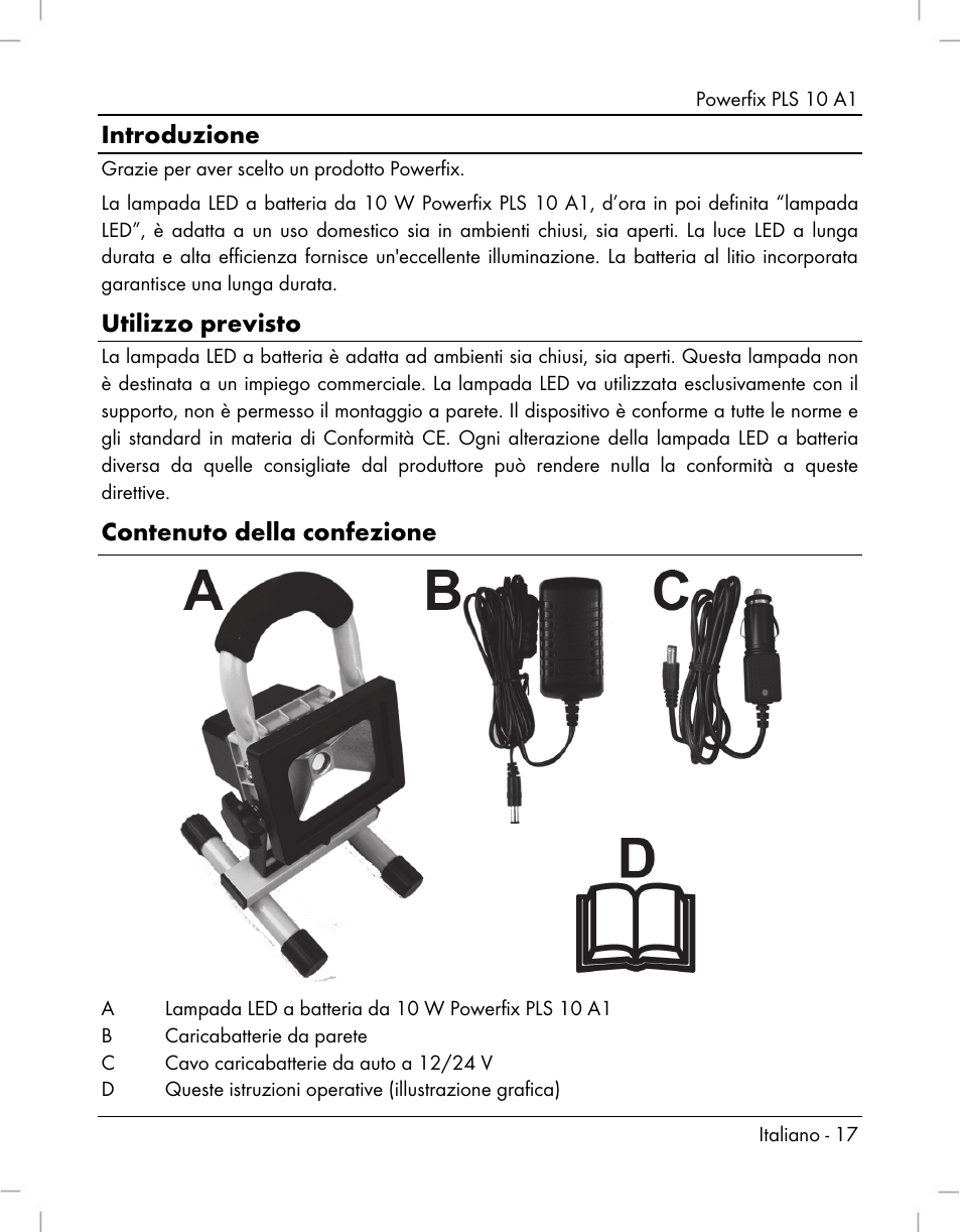 Introduzione, Utilizzo previsto, Contenuto della confezione | Powerfix PLS 10 A1 User Manual | Page 19 / 60