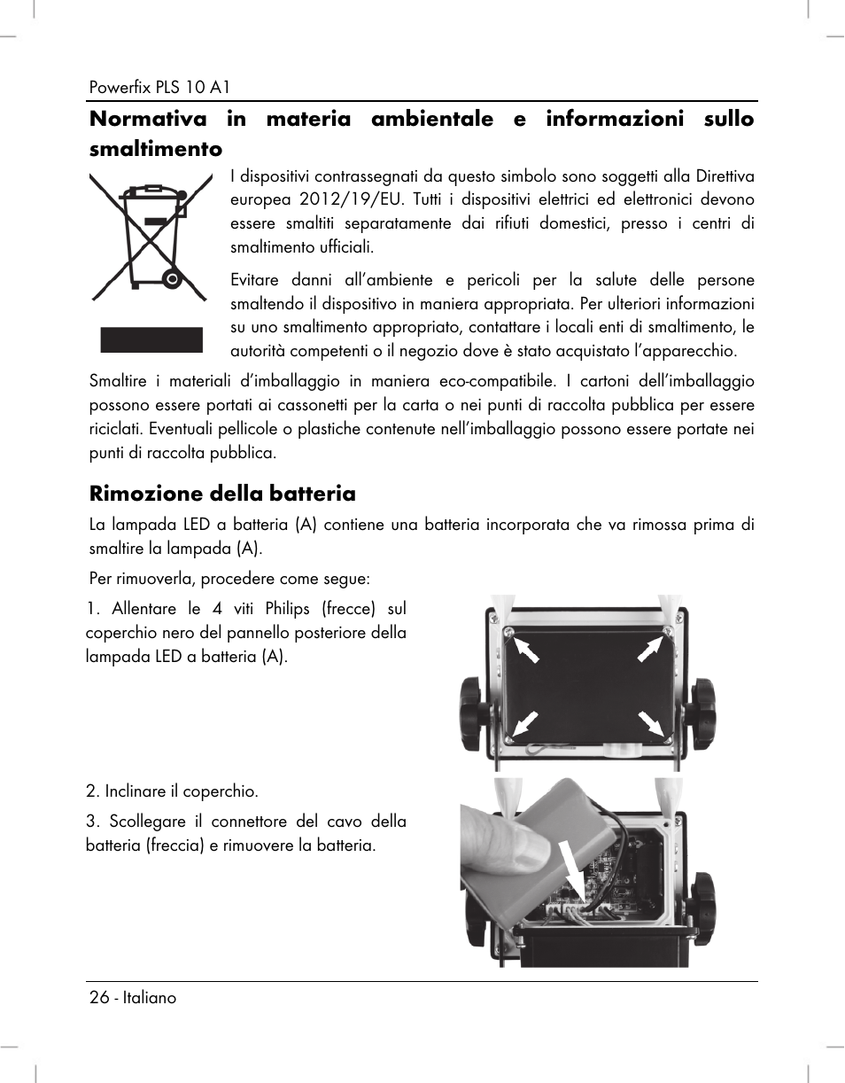Rimozione della batteria | Powerfix PLS 10 A1 User Manual | Page 28 / 60