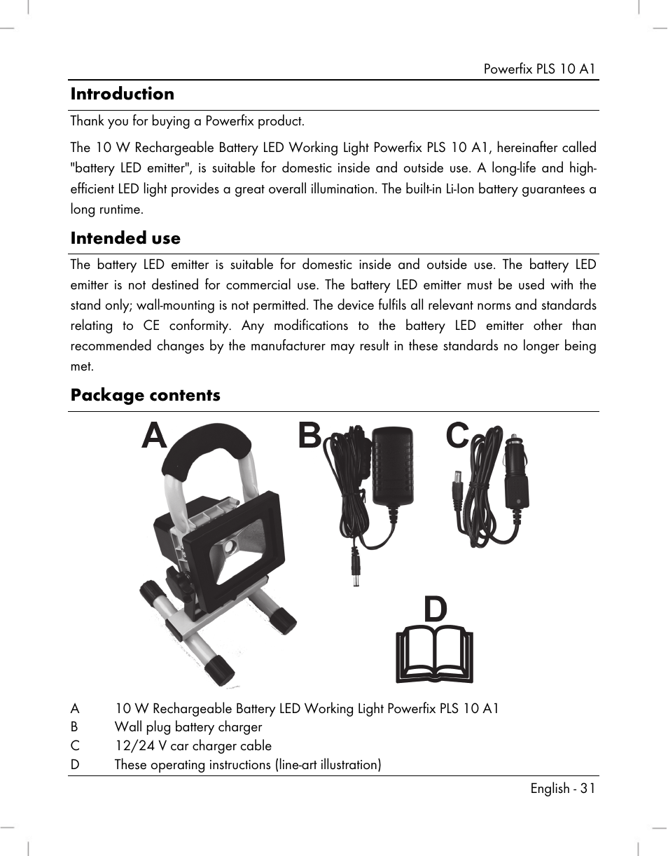 Introduction, Intended use, Package contents | Powerfix PLS 10 A1 User Manual | Page 33 / 60