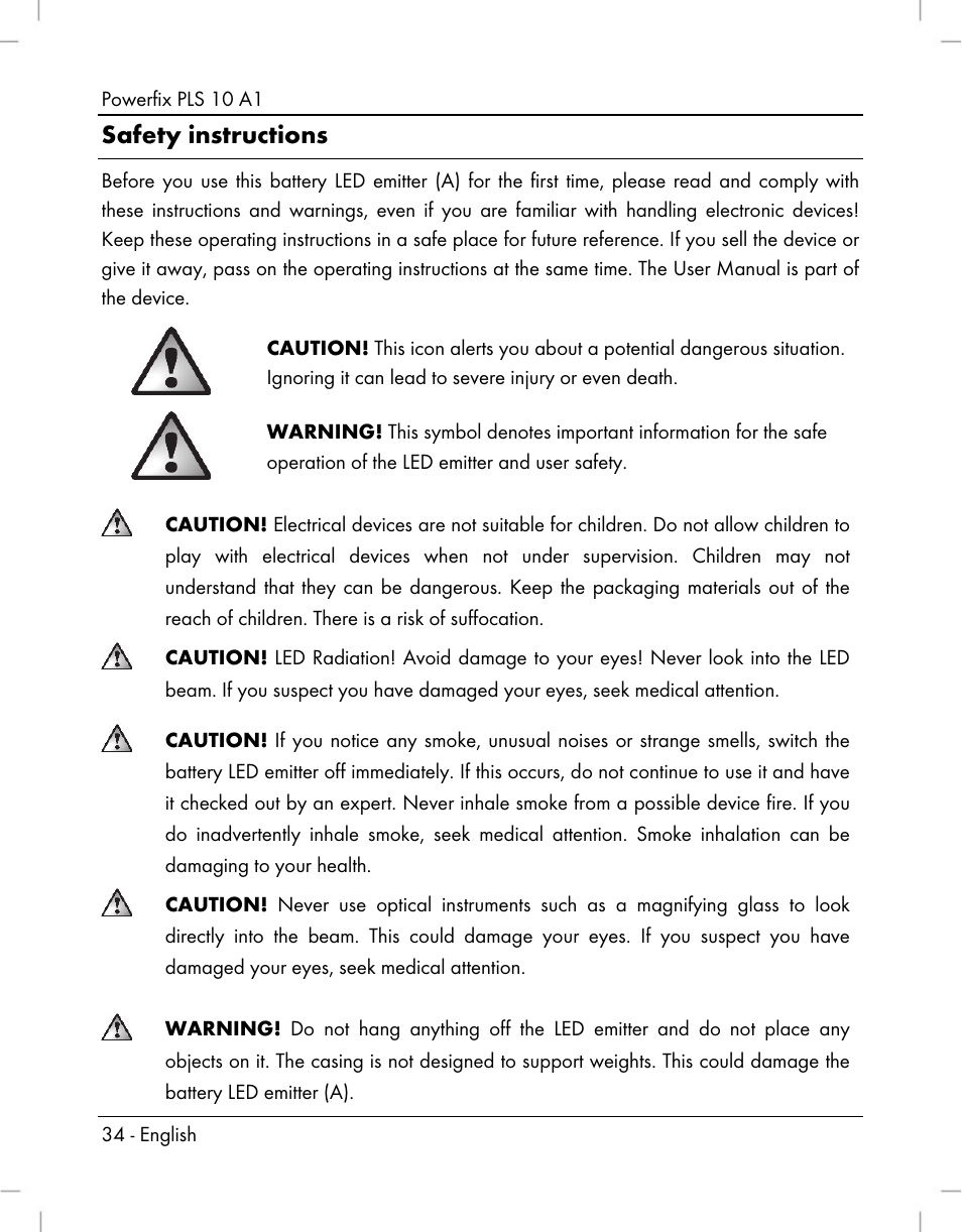 Safety instructions | Powerfix PLS 10 A1 User Manual | Page 36 / 60