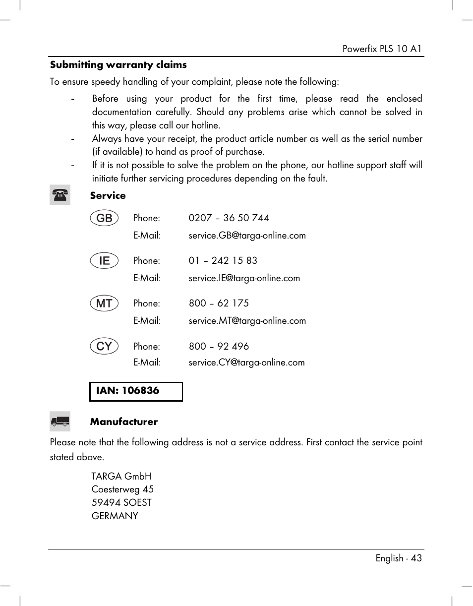 Powerfix PLS 10 A1 User Manual | Page 45 / 60