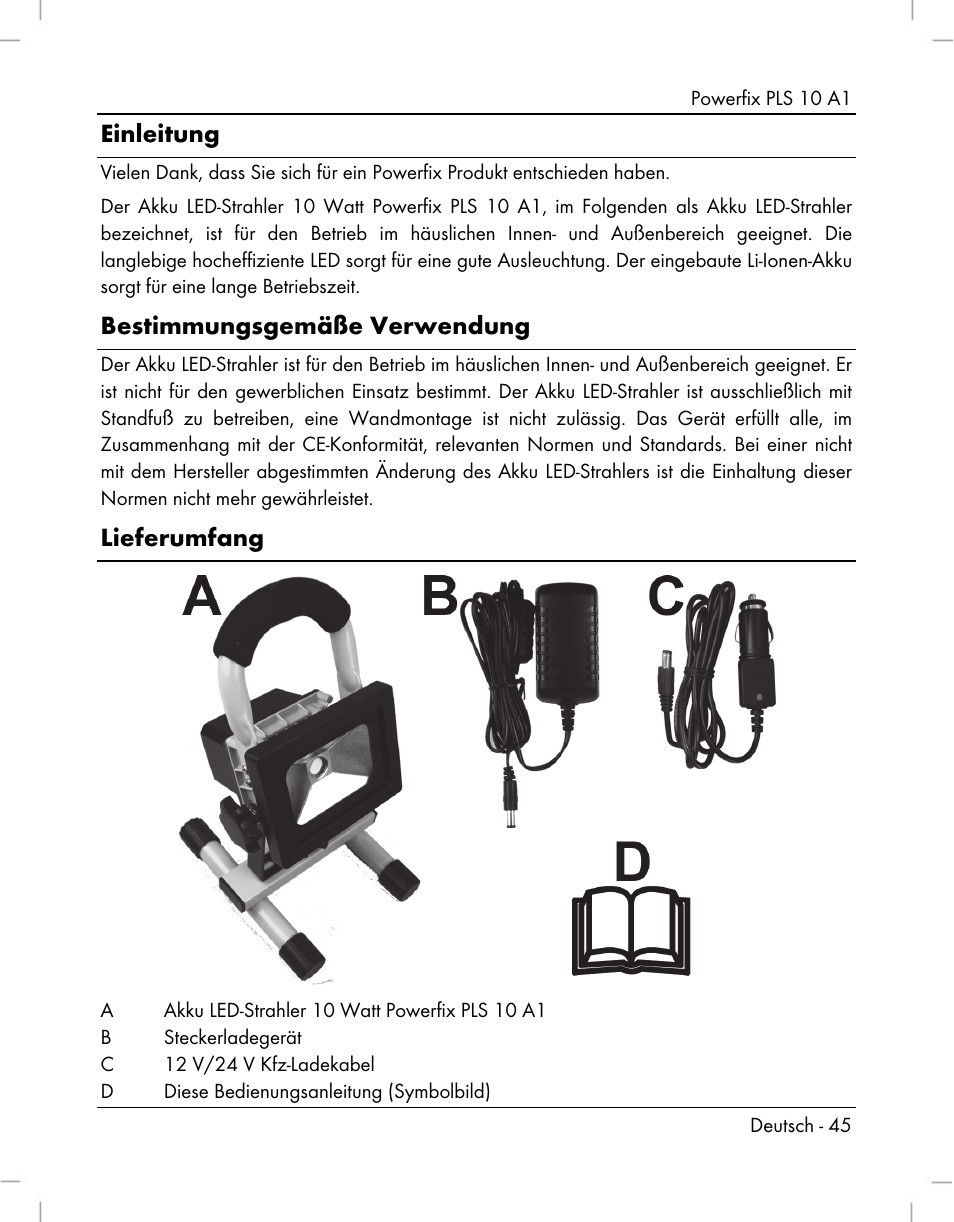 Einleitung, Bestimmungsgemäße verwendung, Lieferumfang | Powerfix PLS 10 A1 User Manual | Page 47 / 60
