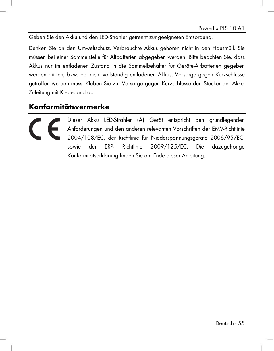 Konformitätsvermerke | Powerfix PLS 10 A1 User Manual | Page 57 / 60