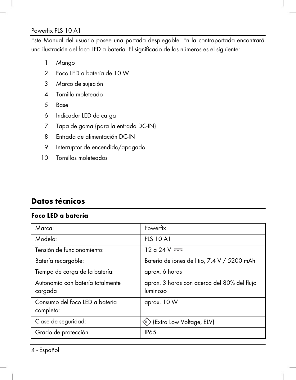 Datos técnicos | Powerfix PLS 10 A1 User Manual | Page 6 / 60