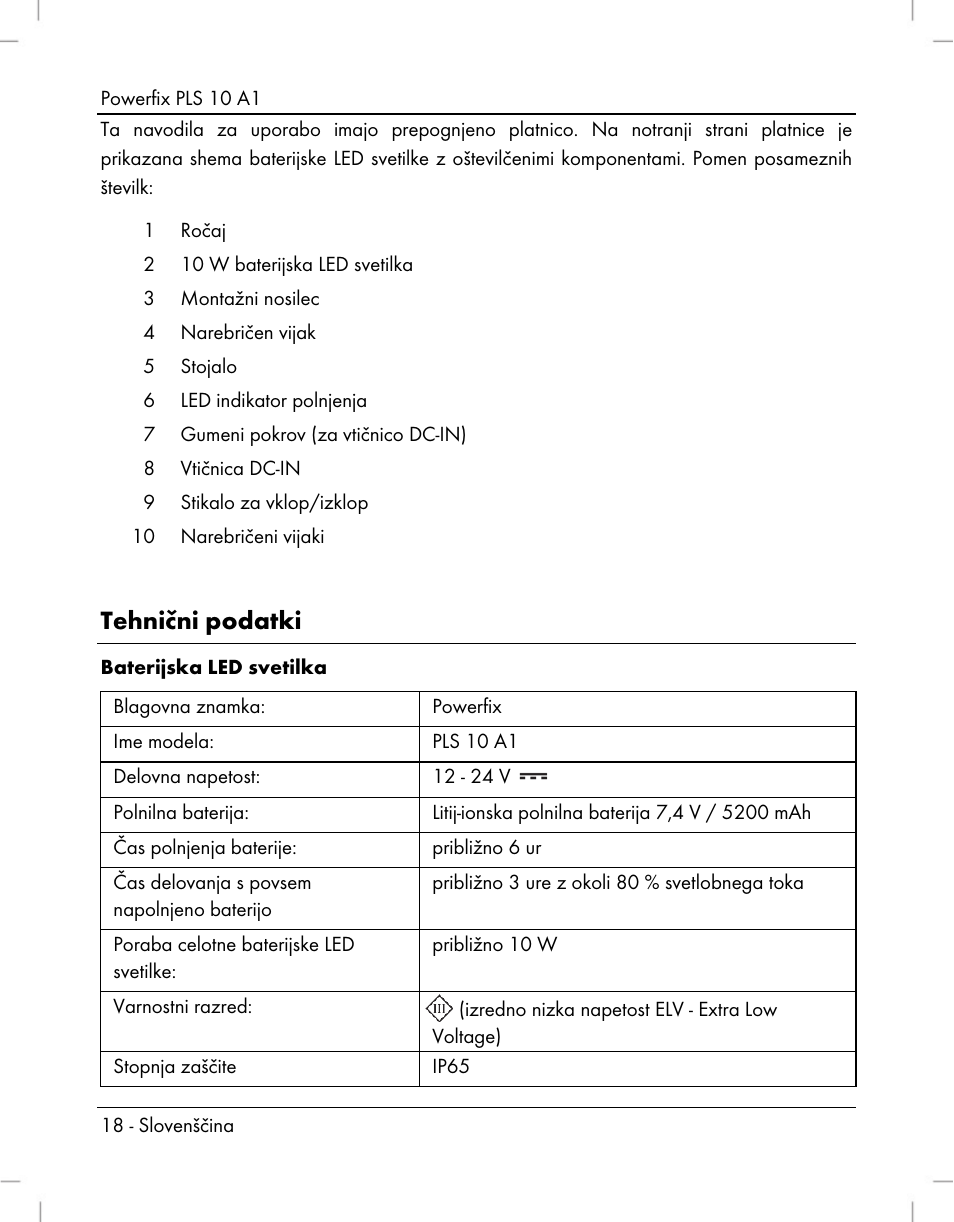 Tehnični podatki | Powerfix PLS 10 A1 User Manual | Page 20 / 60