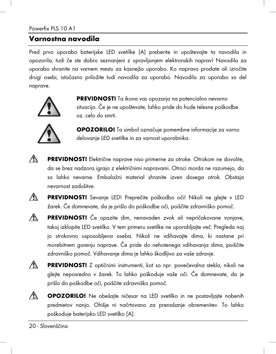 Varnostna navodila | Powerfix PLS 10 A1 User Manual | Page 22 / 60