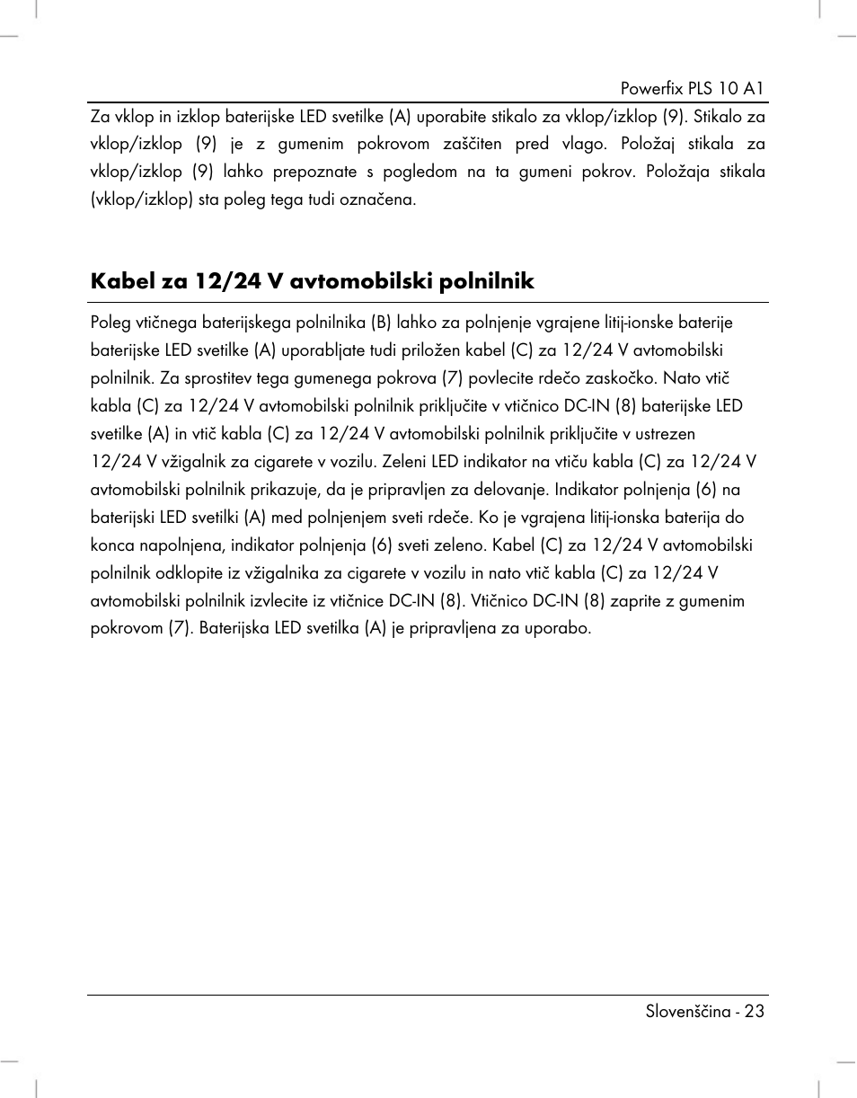 Kabel za 12/24 v avtomobilski polnilnik | Powerfix PLS 10 A1 User Manual | Page 25 / 60