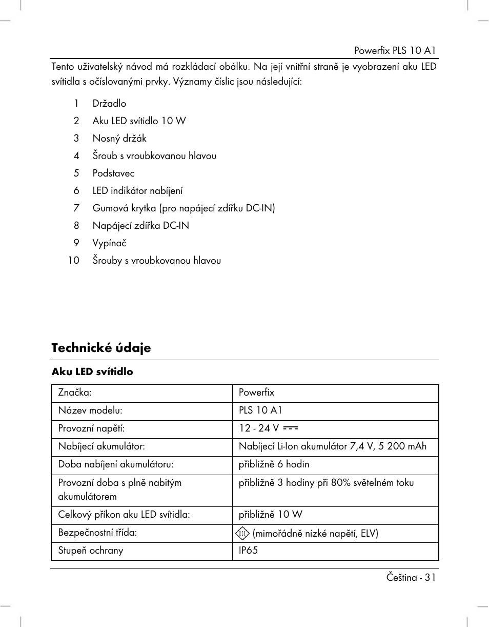 Technické údaje | Powerfix PLS 10 A1 User Manual | Page 33 / 60