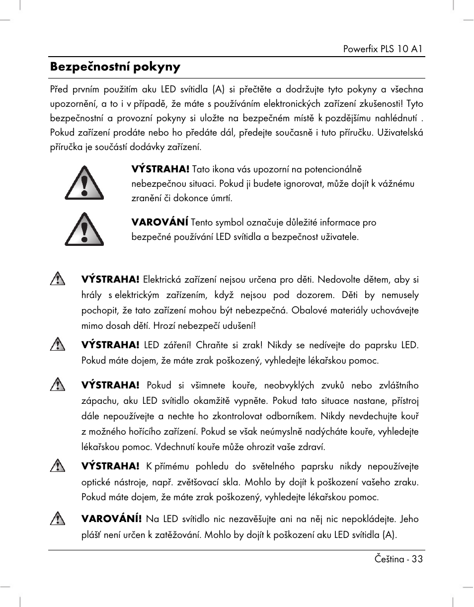 Bezpečnostní pokyny | Powerfix PLS 10 A1 User Manual | Page 35 / 60