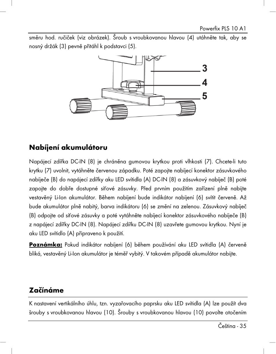 Nabíjení akumulátoru, Začínáme | Powerfix PLS 10 A1 User Manual | Page 37 / 60