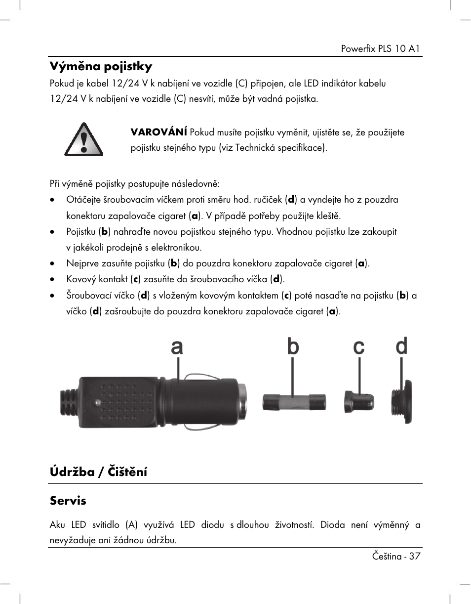 Výměna pojistky, Údržba / čištění servis | Powerfix PLS 10 A1 User Manual | Page 39 / 60