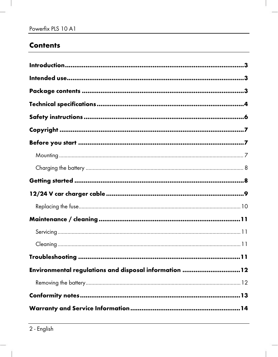 Powerfix PLS 10 A1 User Manual | Page 4 / 60