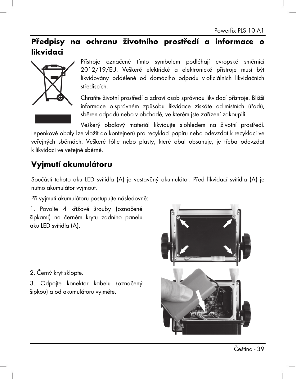 Vyjmutí akumulátoru | Powerfix PLS 10 A1 User Manual | Page 41 / 60