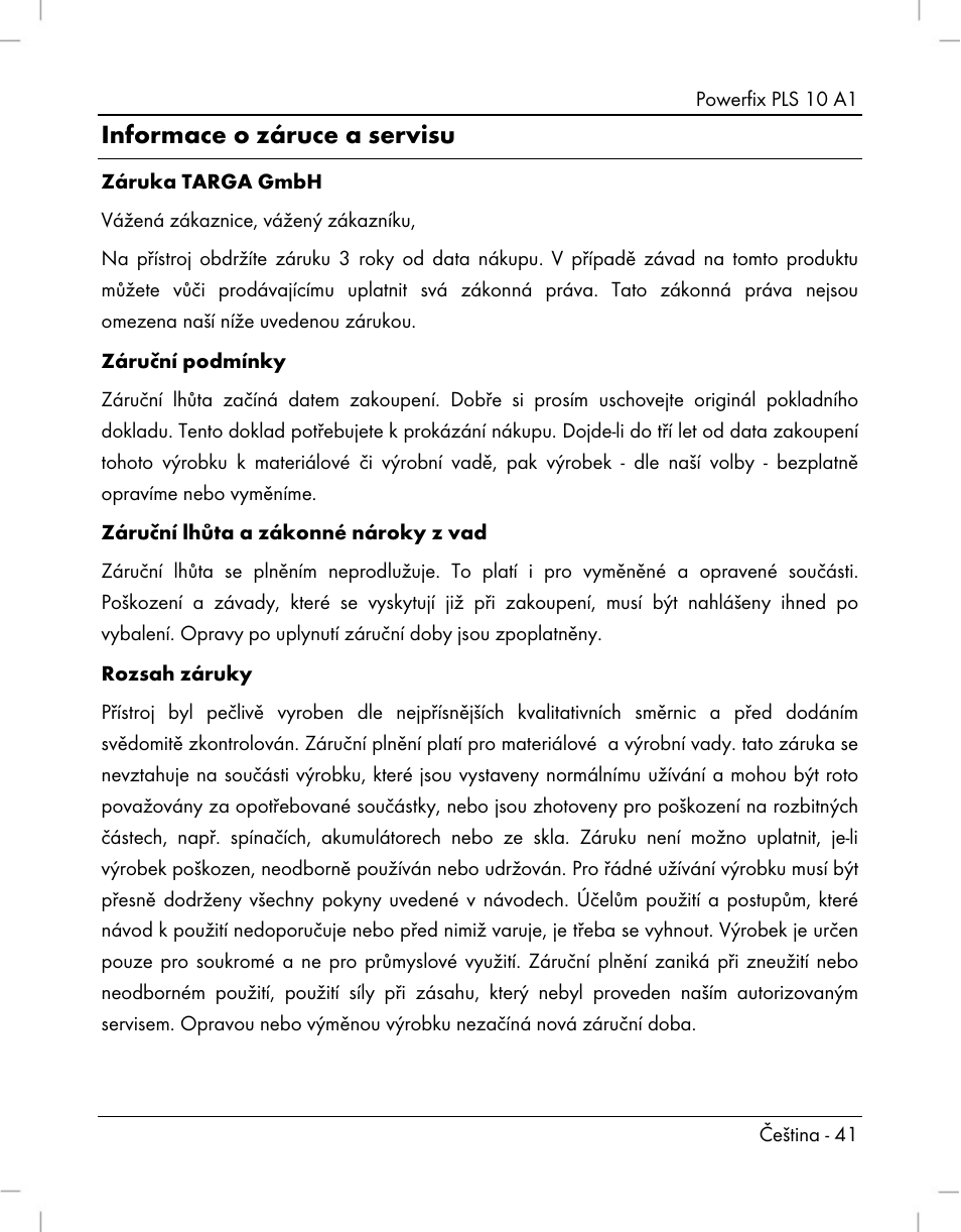 Informace o záruce a servisu | Powerfix PLS 10 A1 User Manual | Page 43 / 60