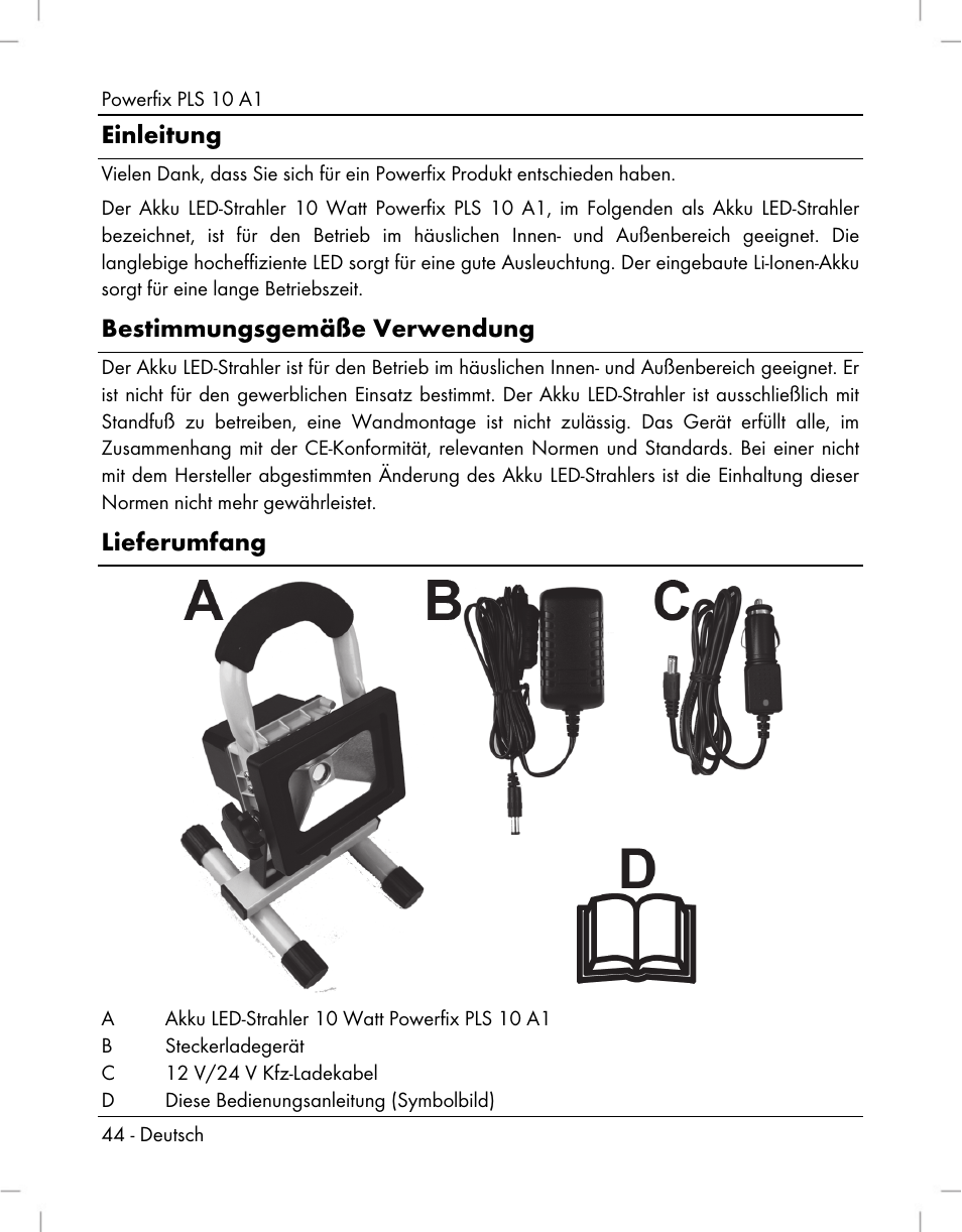 Einleitung, Bestimmungsgemäße verwendung, Lieferumfang | Powerfix PLS 10 A1 User Manual | Page 46 / 60