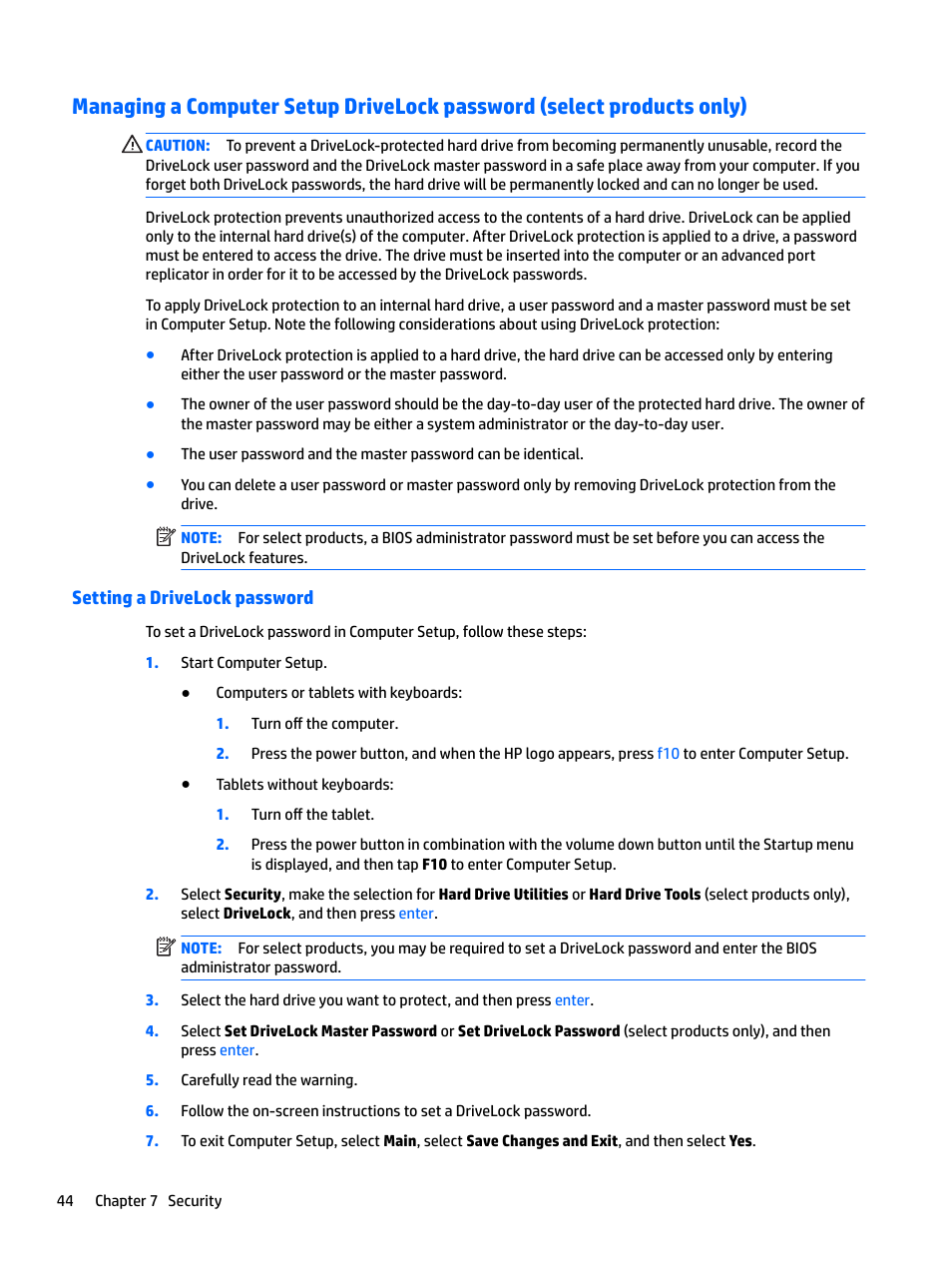 Setting a drivelock password | HP EliteBook 840 G3 User Manual | Page 54 / 81