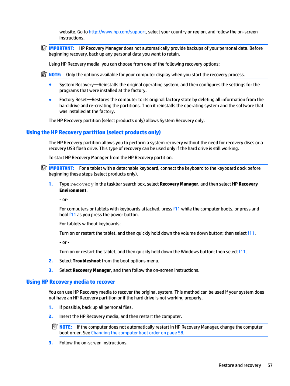 Using hp recovery media to recover | HP EliteBook 840 G3 User Manual | Page 67 / 81