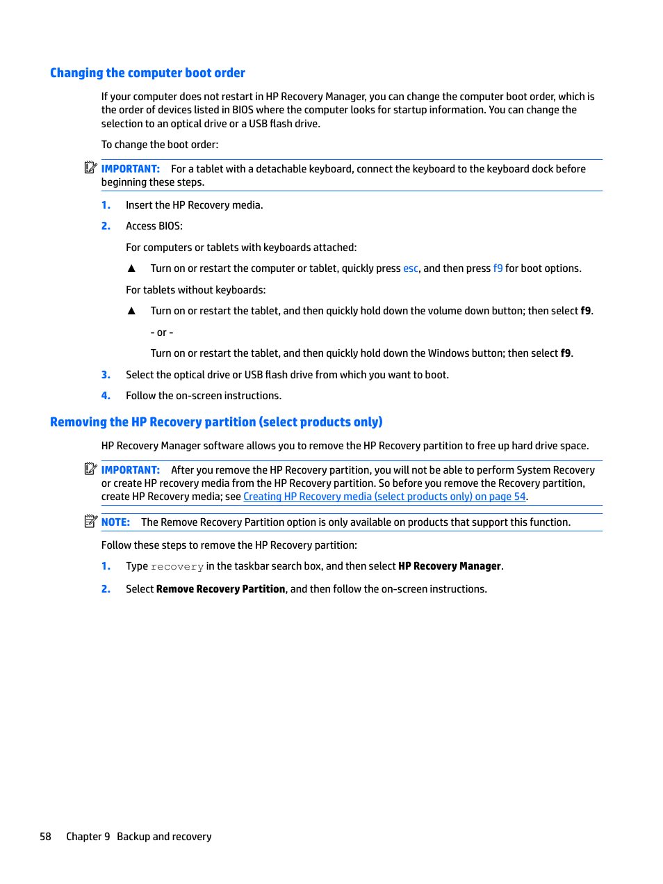 Changing the computer boot order | HP EliteBook 840 G3 User Manual | Page 68 / 81