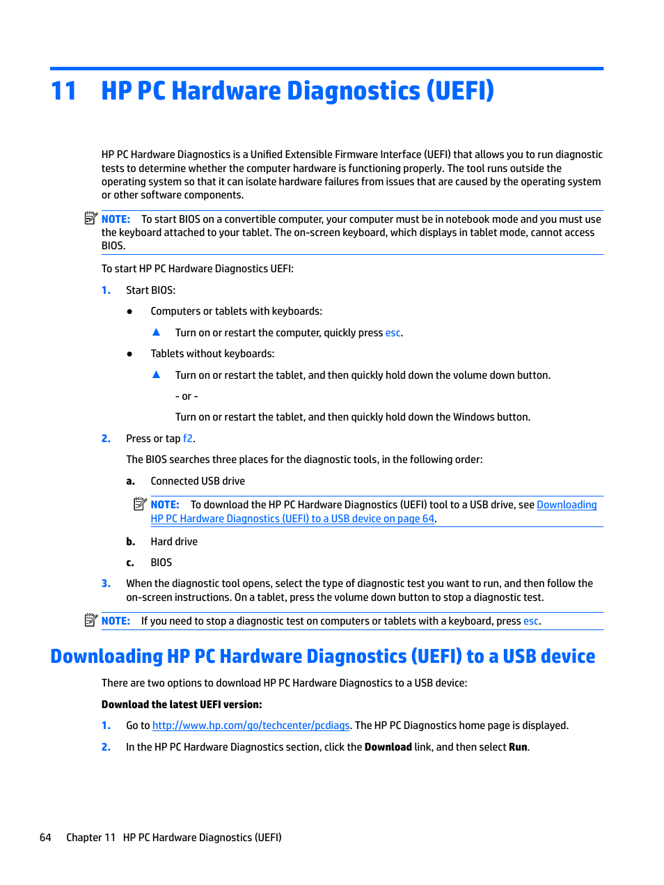 Hp pc hardware diagnostics (uefi), 11 hp pc hardware diagnostics (uefi) | HP EliteBook 840 G3 User Manual | Page 74 / 81