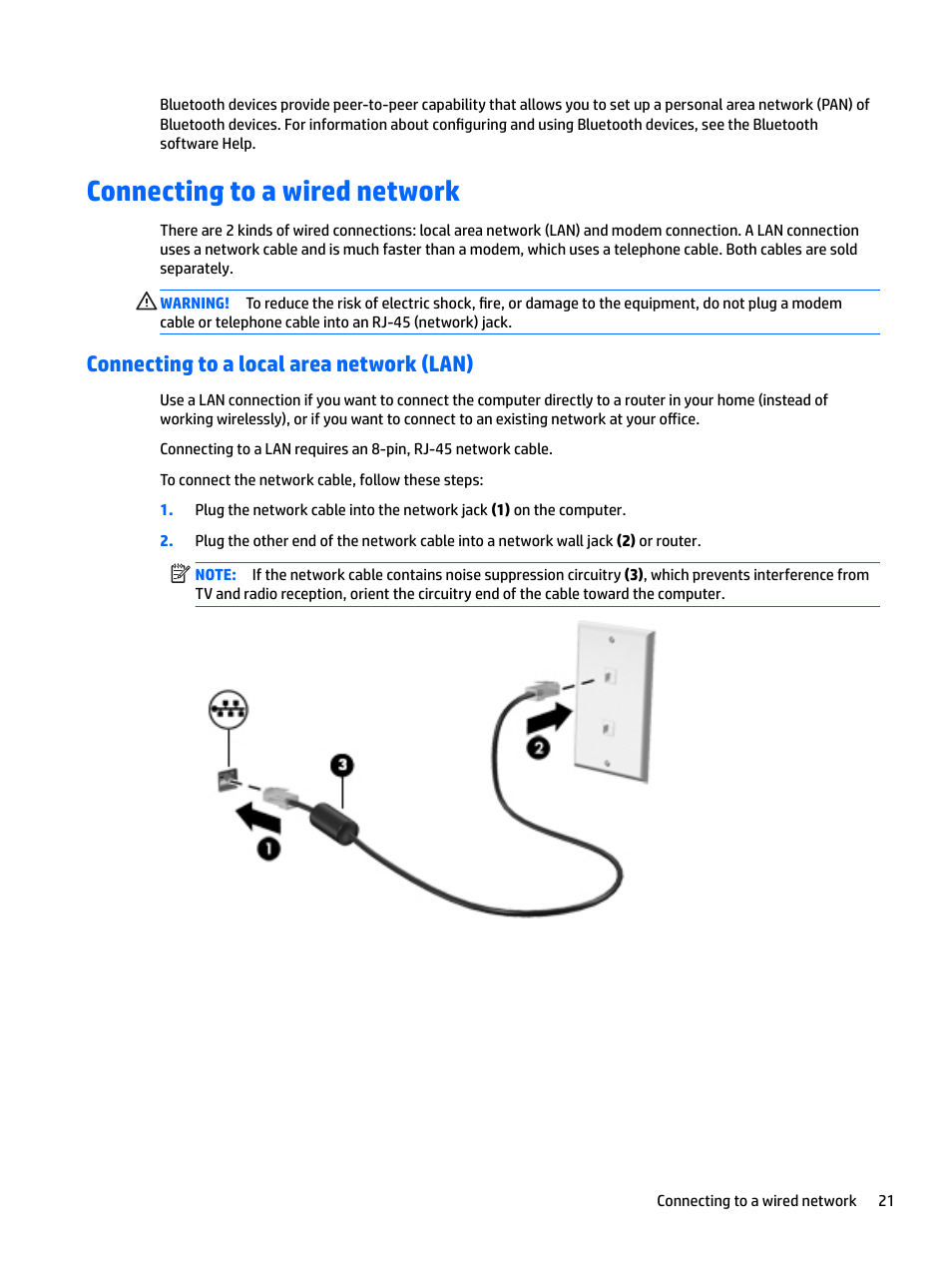 Connecting to a wired network, Connecting to a local area network (lan) | HP EliteBook 840 G3 User Manual | Page 31 / 100