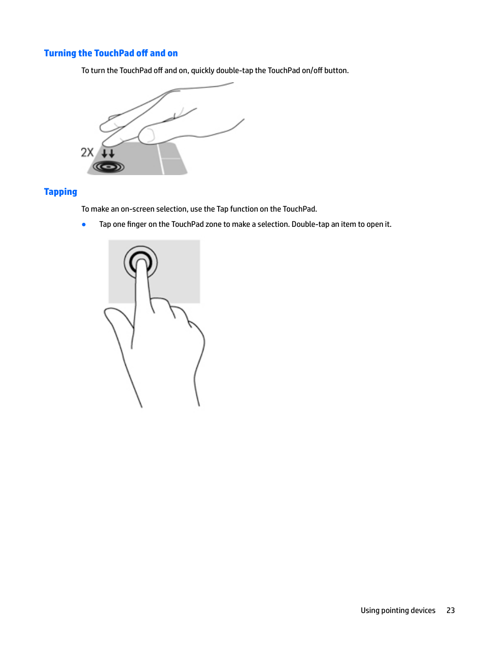 Turning the touchpad off and on, Tapping, Turning the touchpad off and on tapping | HP EliteBook 840 G3 User Manual | Page 33 / 100