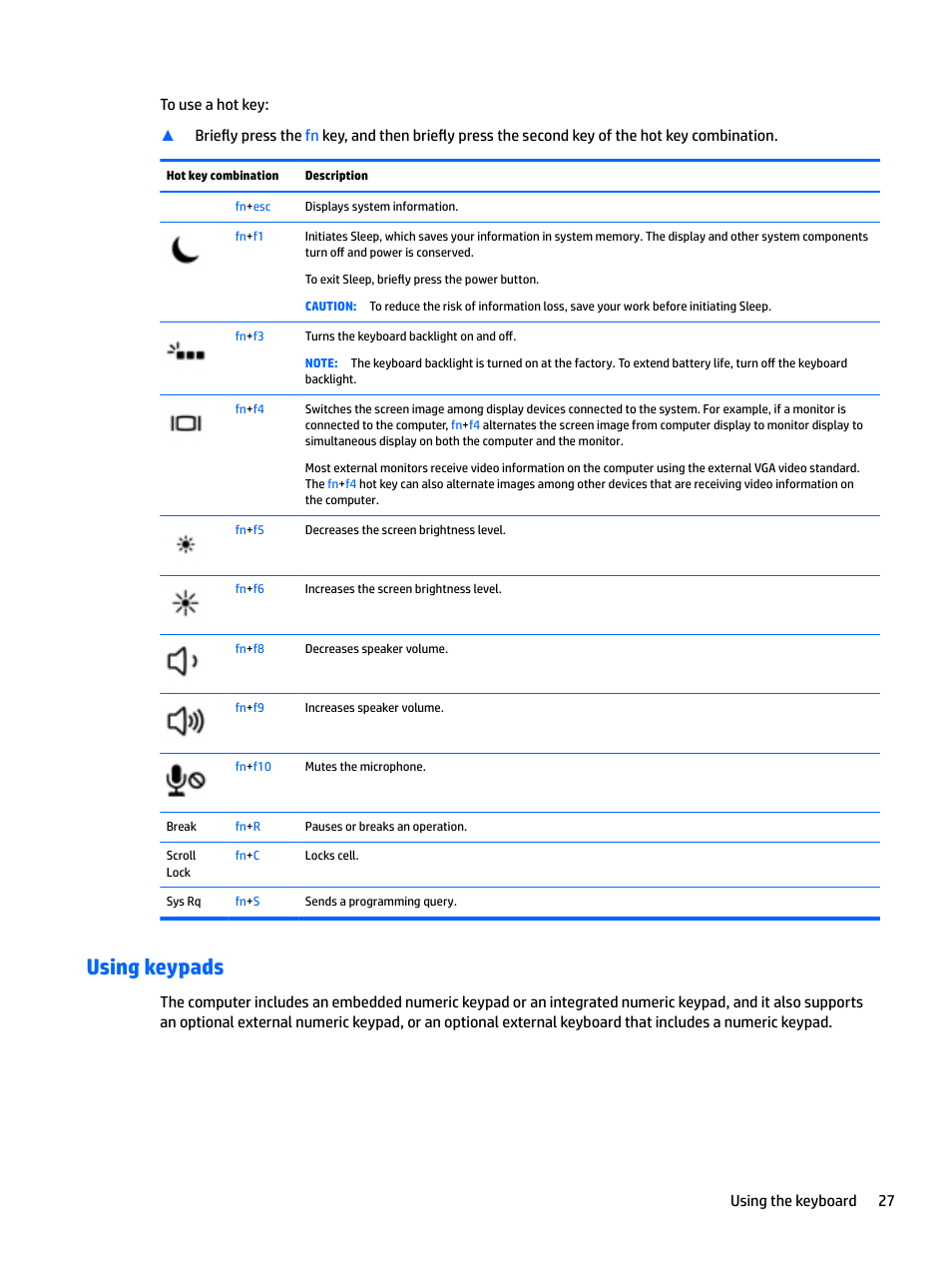 Using keypads | HP EliteBook 840 G3 User Manual | Page 37 / 100