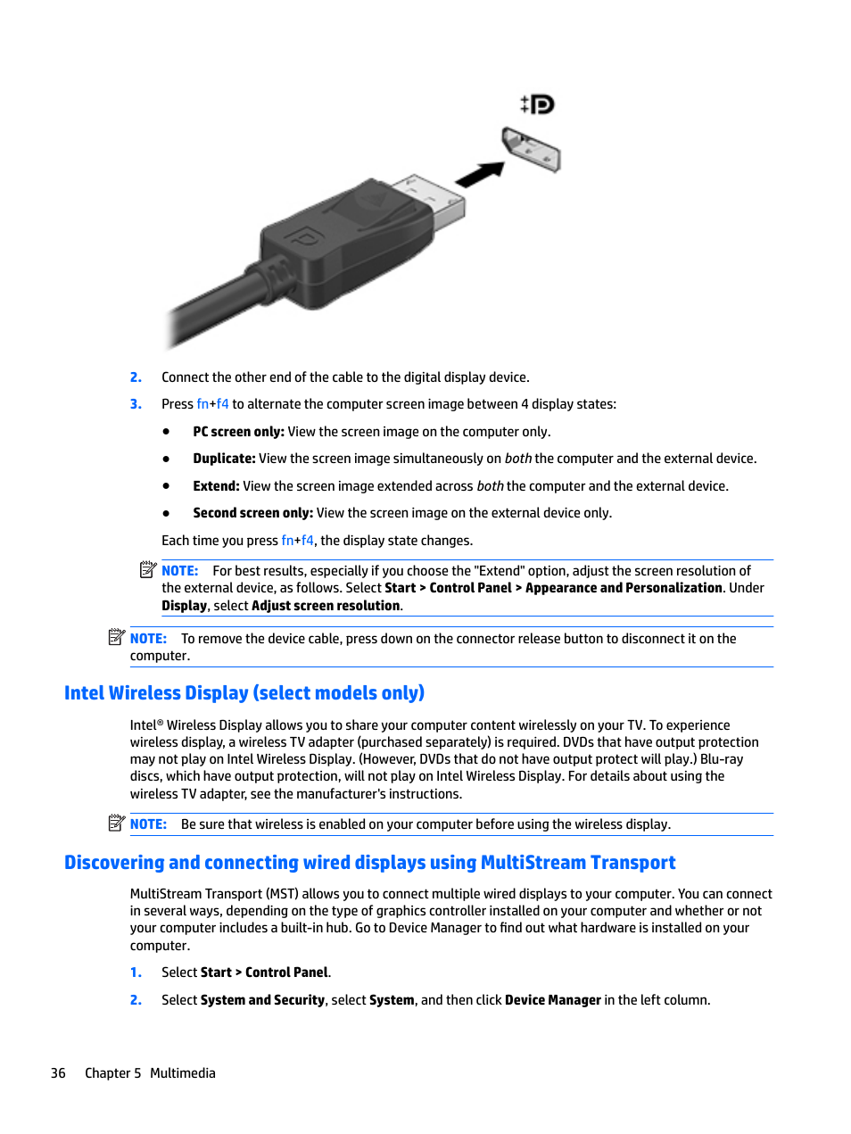 Intel wireless display (select models only) | HP EliteBook 840 G3 User Manual | Page 46 / 100