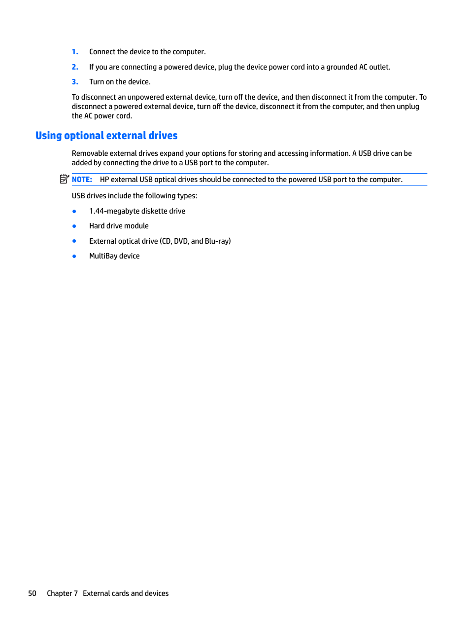 Using optional external drives | HP EliteBook 840 G3 User Manual | Page 60 / 100