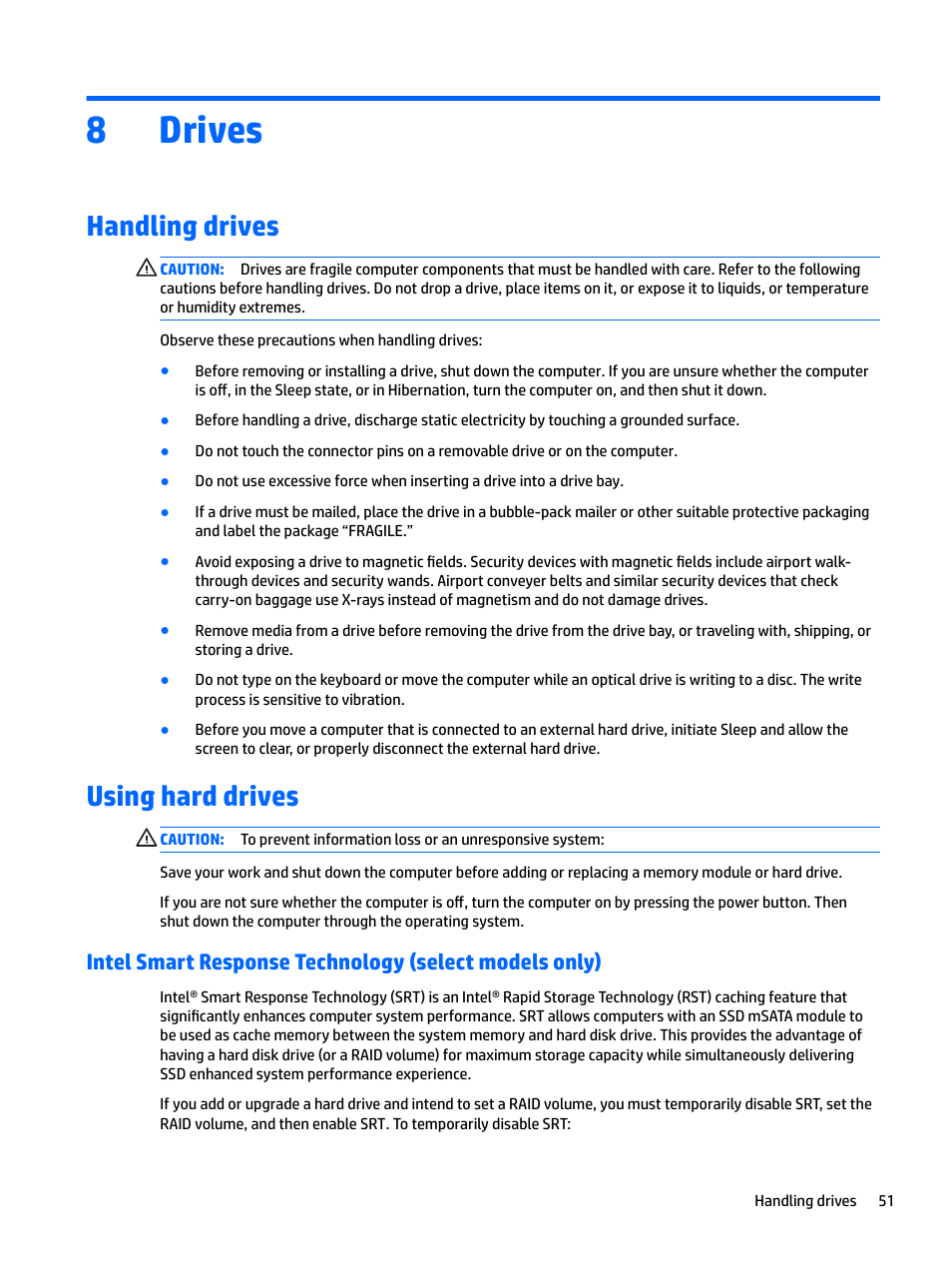 Drives, Handling drives, Using hard drives | 8 drives, Handling drives using hard drives, 8drives | HP EliteBook 840 G3 User Manual | Page 61 / 100