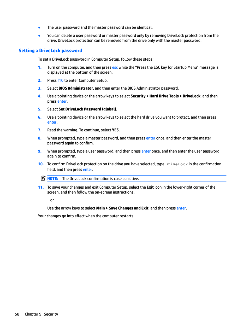Setting a drivelock password | HP EliteBook 840 G3 User Manual | Page 68 / 100