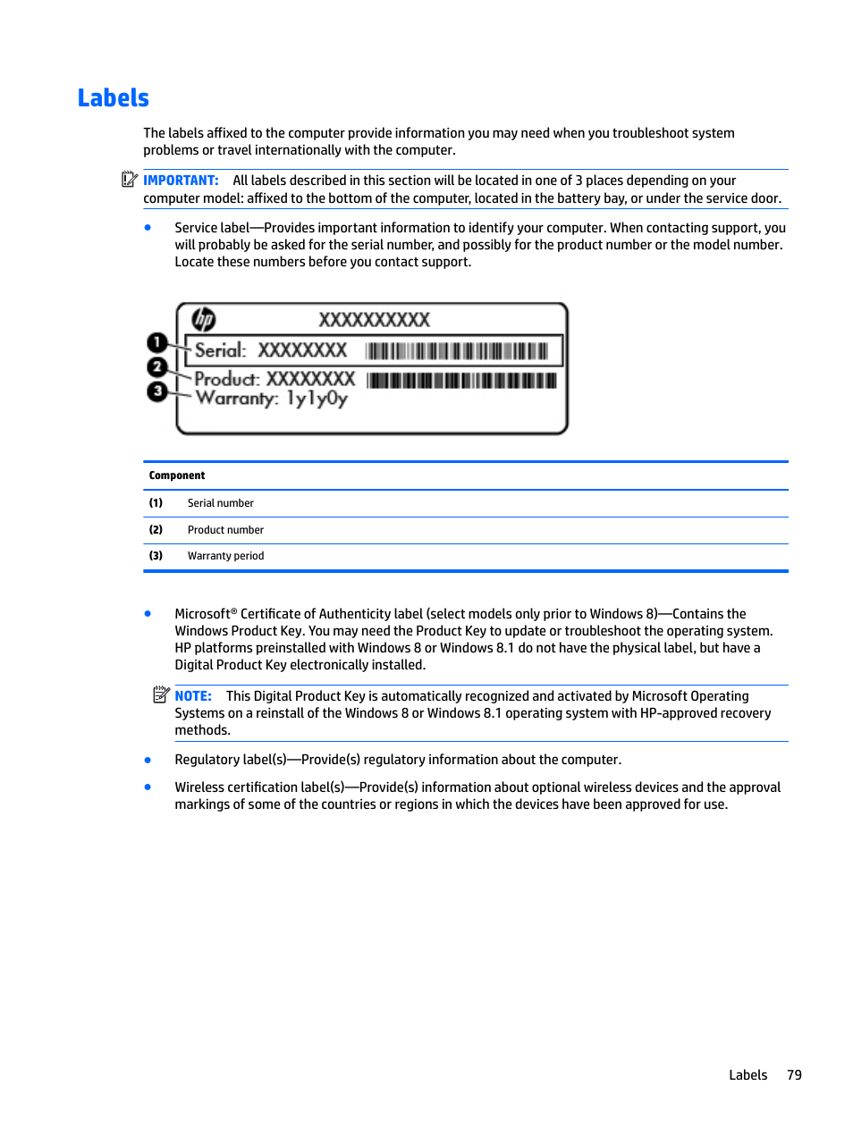 Labels | HP EliteBook 840 G3 User Manual | Page 89 / 100