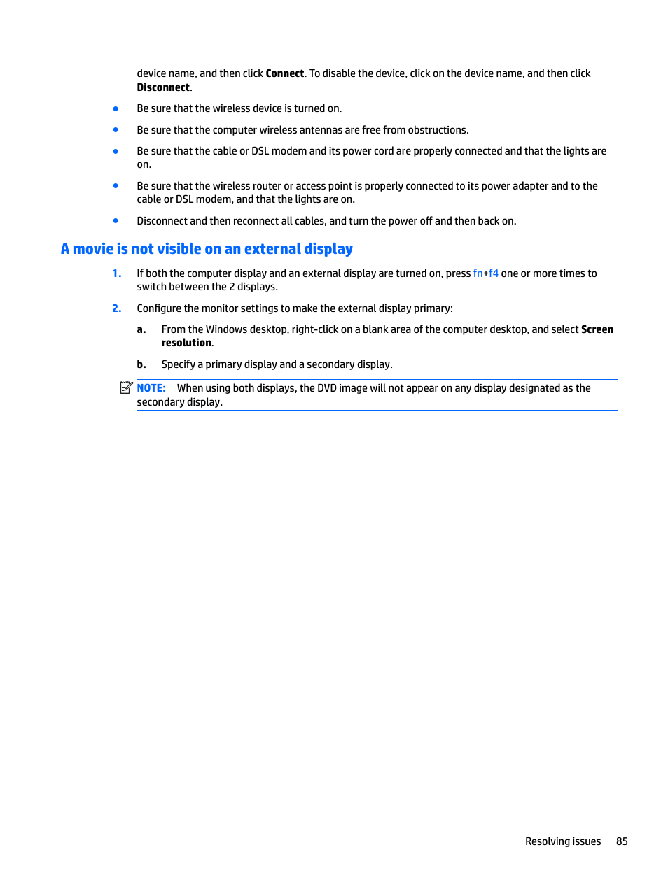 A movie is not visible on an external display | HP EliteBook 840 G3 User Manual | Page 95 / 100