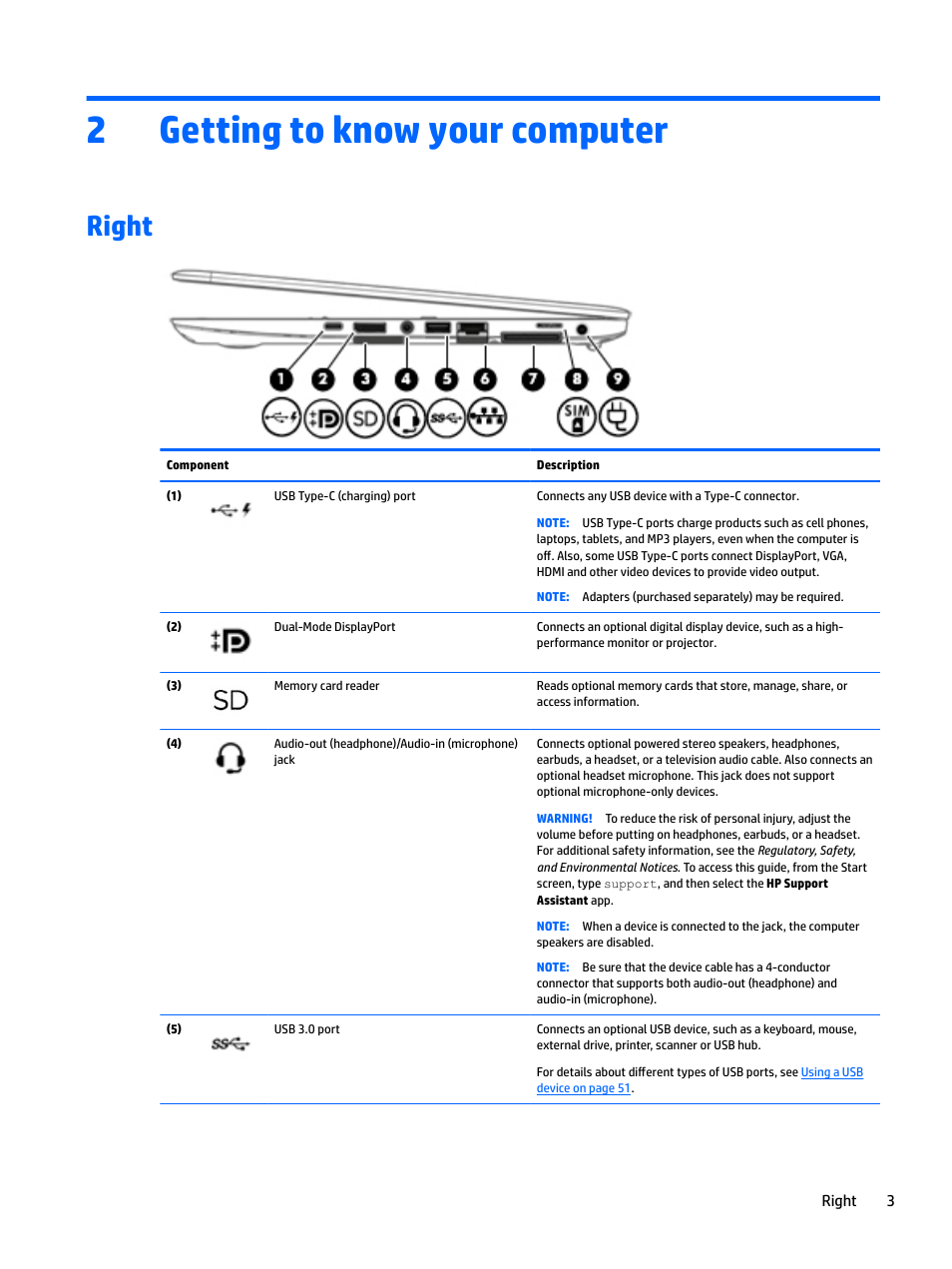 Getting to know your computer, Right, 2 getting to know your computer | 2getting to know your computer | HP EliteBook 840 G3 User Manual | Page 13 / 101