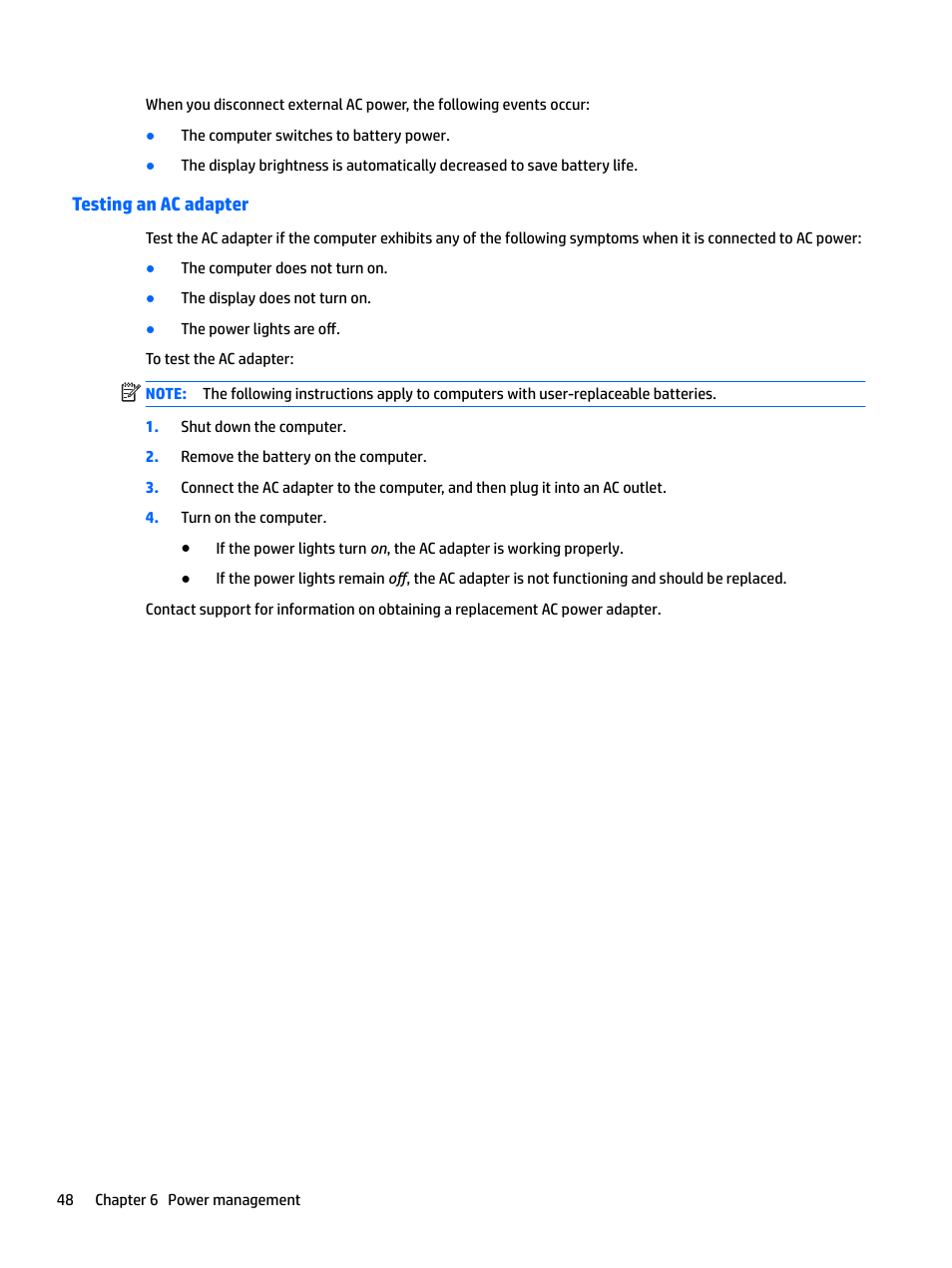 Testing an ac adapter | HP EliteBook 840 G3 User Manual | Page 58 / 101