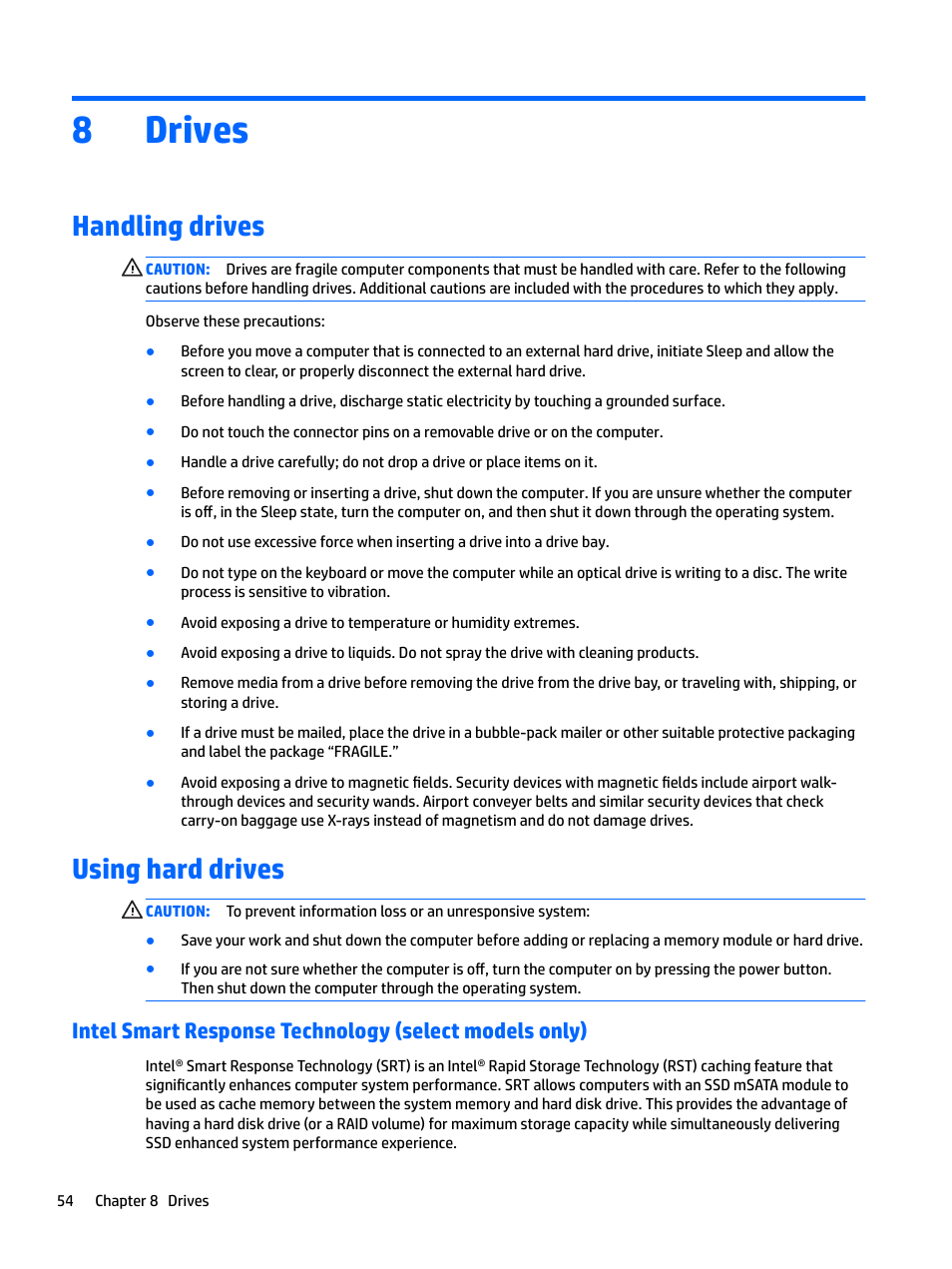 Drives, Handling drives, Using hard drives | 8 drives, 8drives | HP EliteBook 840 G3 User Manual | Page 64 / 101