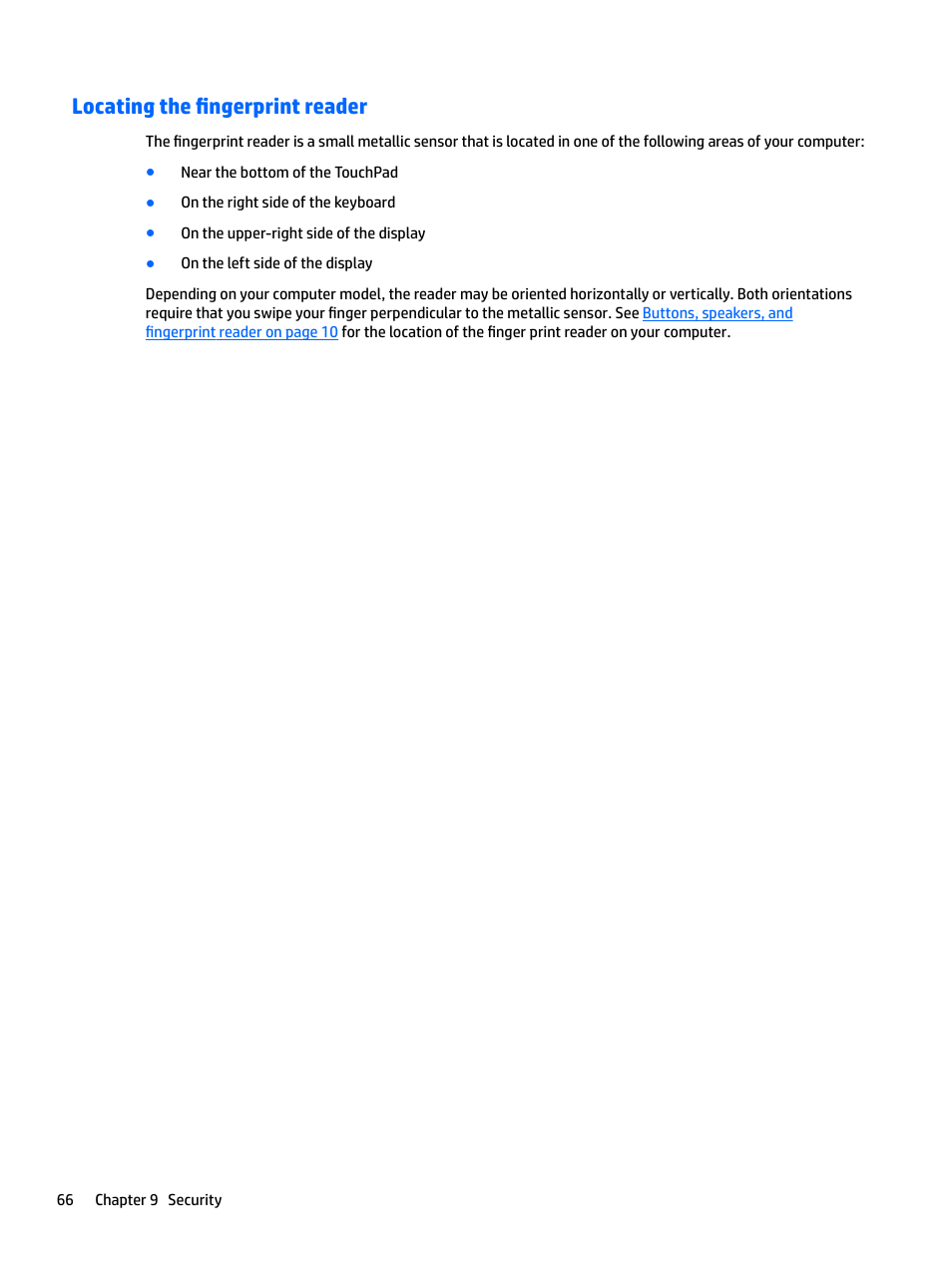 Locating the fingerprint reader | HP EliteBook 840 G3 User Manual | Page 76 / 101