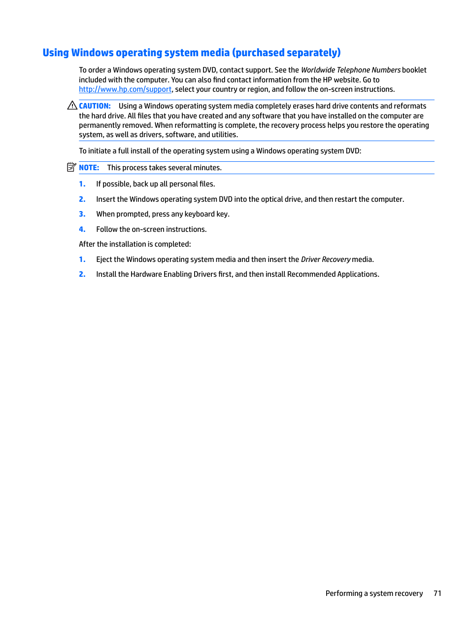 Using windows operating system, Tion, see, Using windows operating system media (purchased | HP EliteBook 840 G3 User Manual | Page 81 / 101