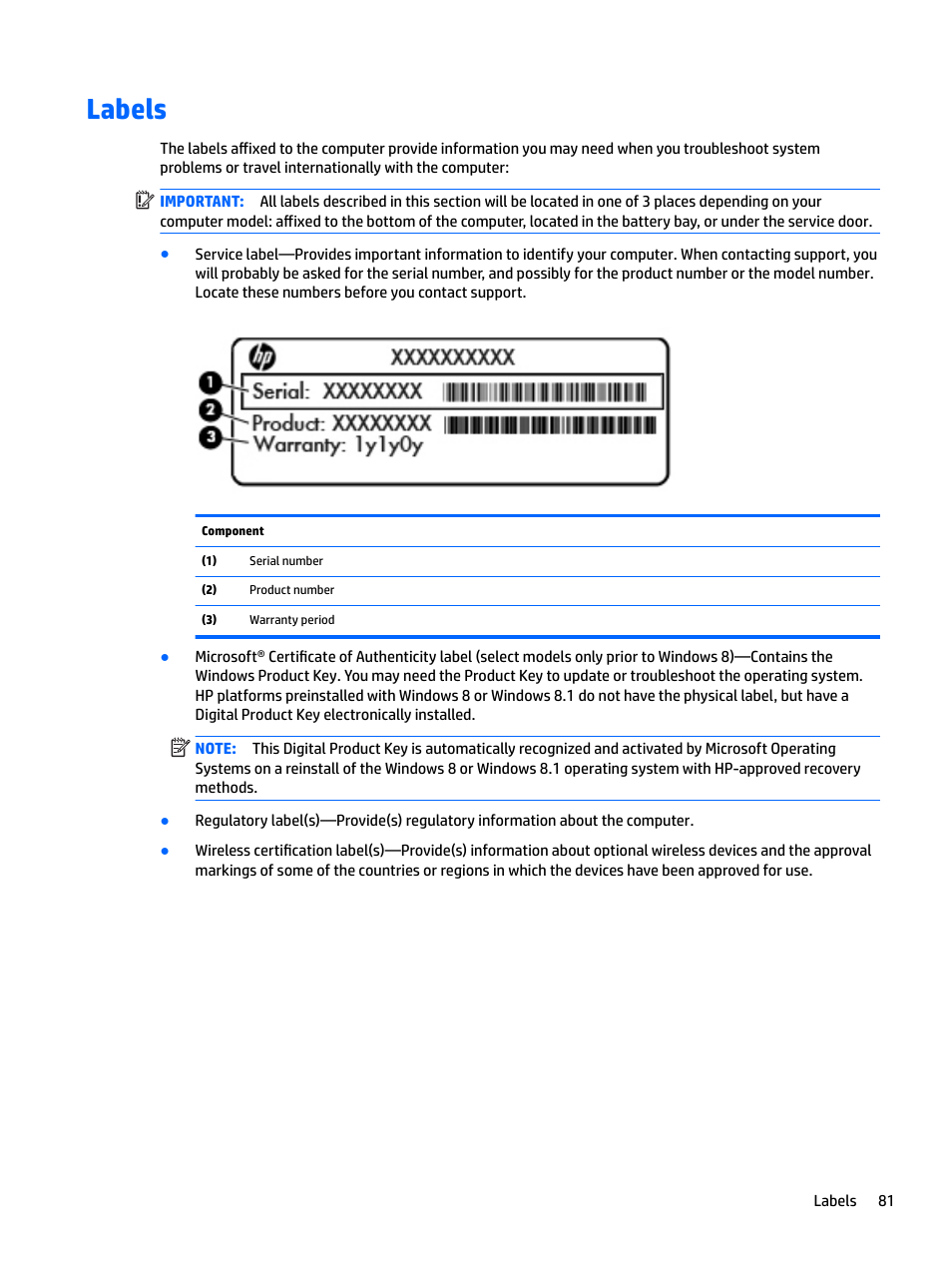 Labels | HP EliteBook 840 G3 User Manual | Page 91 / 101