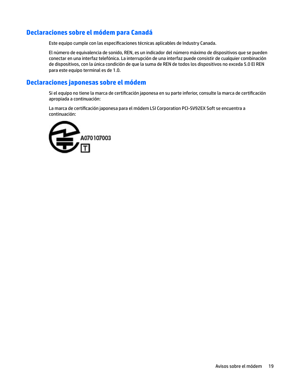 Declaraciones sobre el módem para canadá, Declaraciones japonesas sobre el módem | HP EliteBook 840 G3 User Manual | Page 29 / 77
