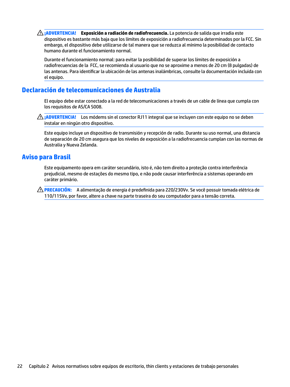 Declaración de telecomunicaciones de australia, Aviso para brasil | HP EliteBook 840 G3 User Manual | Page 32 / 77