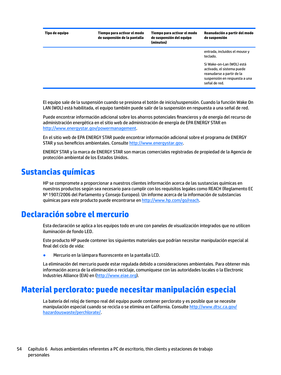 Sustancias químicas, Declaración sobre el mercurio | HP EliteBook 840 G3 User Manual | Page 64 / 77