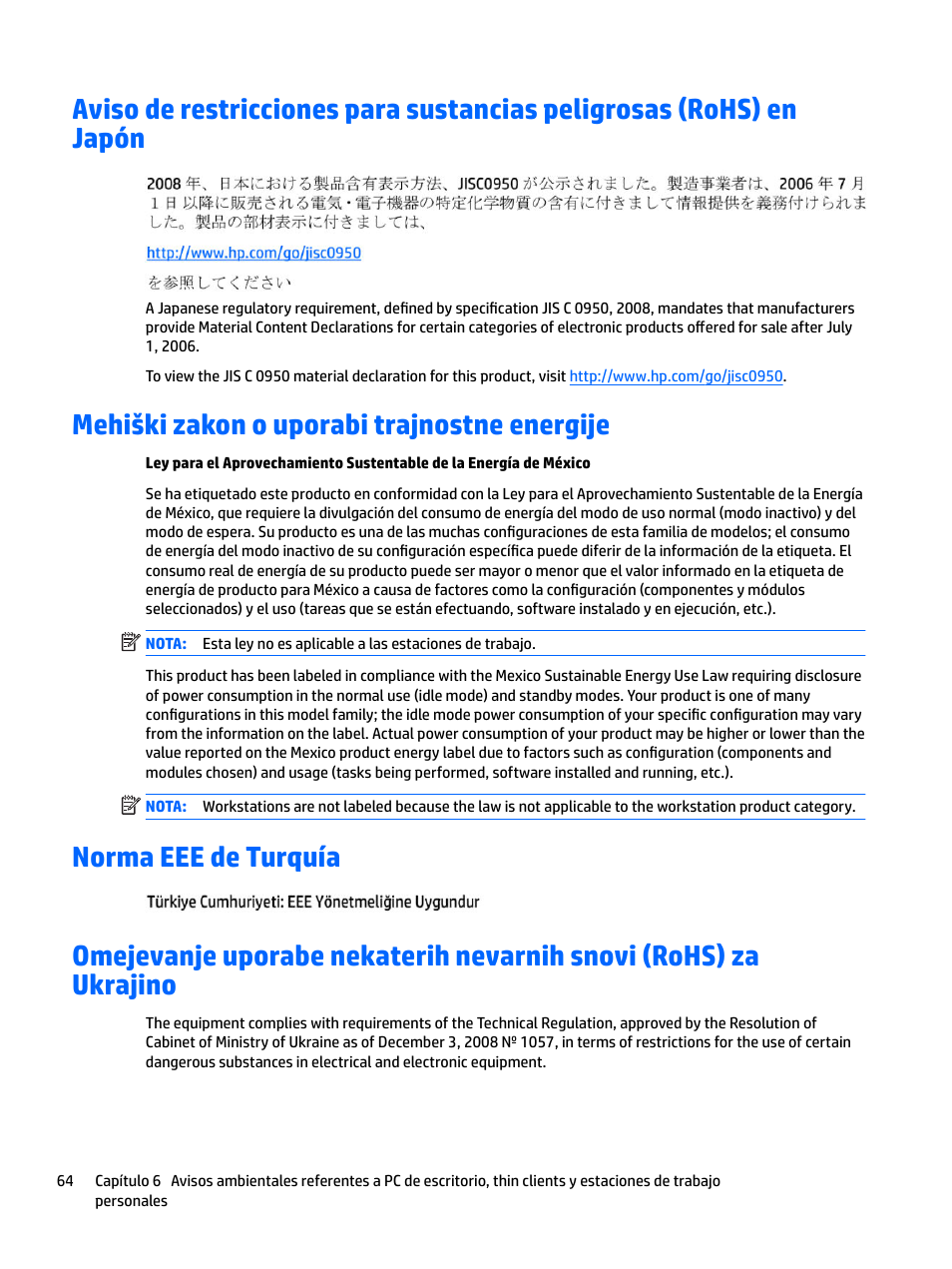 Mehiški zakon o uporabi trajnostne energije, Norma eee de turquía | HP EliteBook 840 G3 User Manual | Page 74 / 77