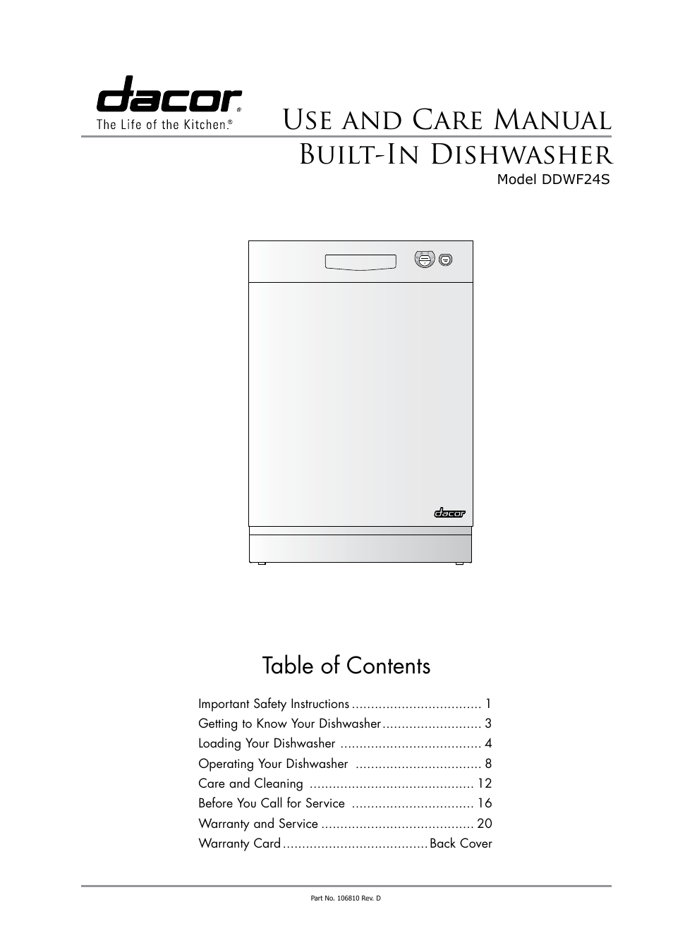 Dacor DDWF24S User Manual | 24 pages