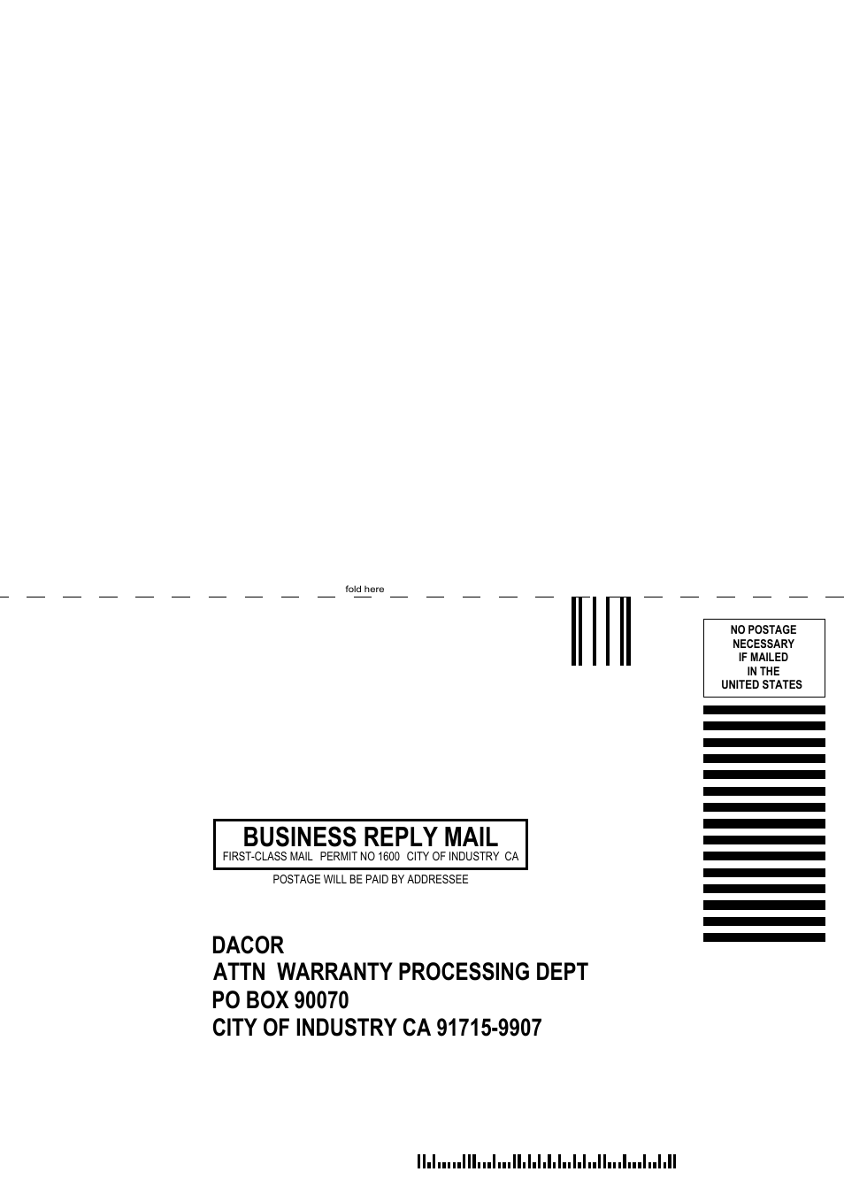 Business reply mail | Dacor DDWF24S User Manual | Page 23 / 24