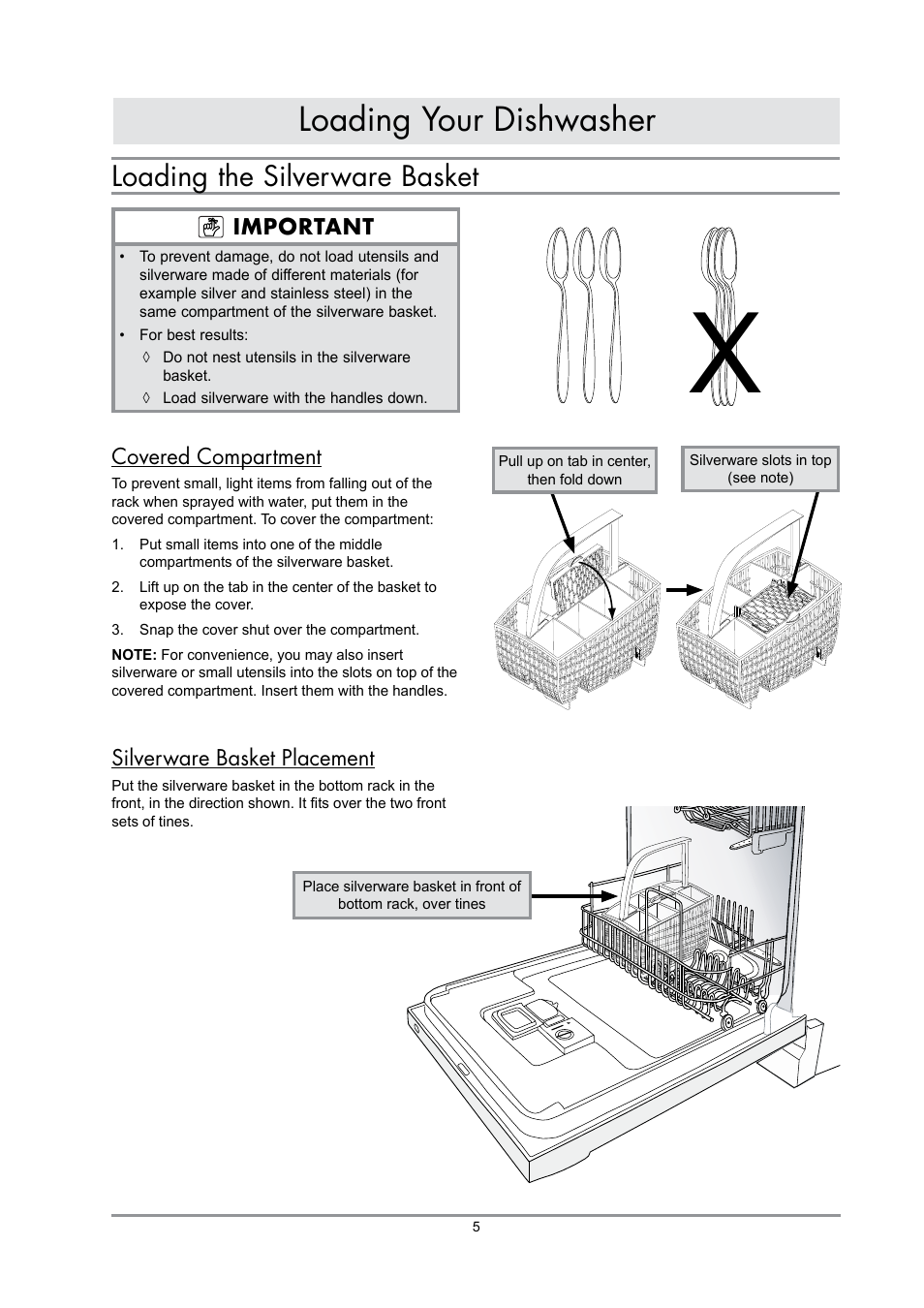 Loading your dishwasher, Loading the silverware basket | Dacor DDWF24S User Manual | Page 7 / 24