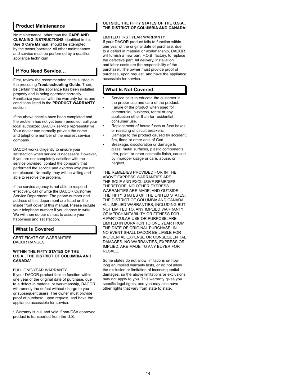 Dacor Epicure User Manual | Page 16 / 20